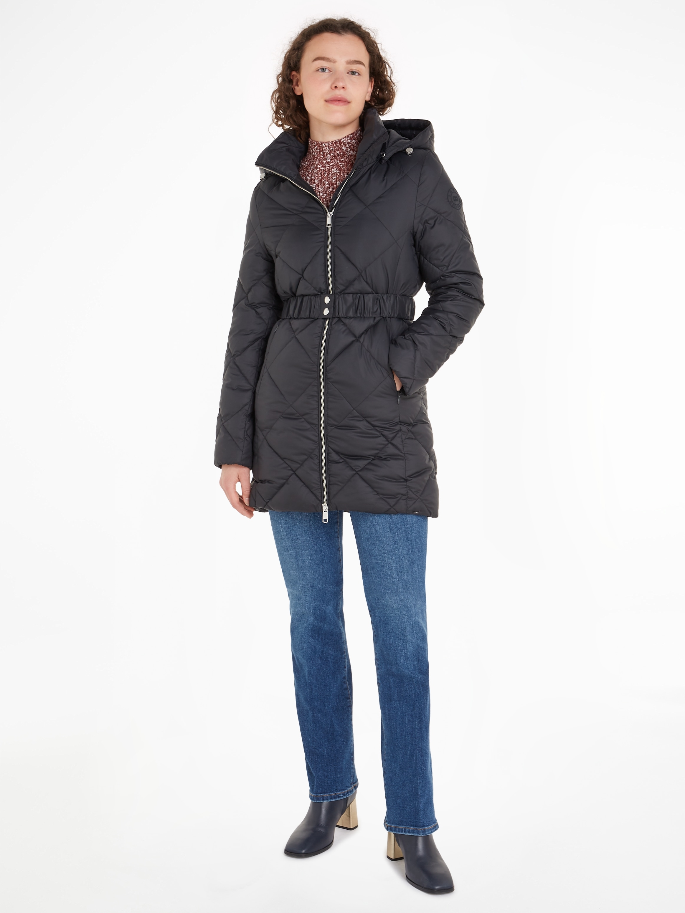 Tommy Hilfiger Steppmantel »ELEVATED BELTED QUILTED COAT«, mit abnehmbarer Kapuze