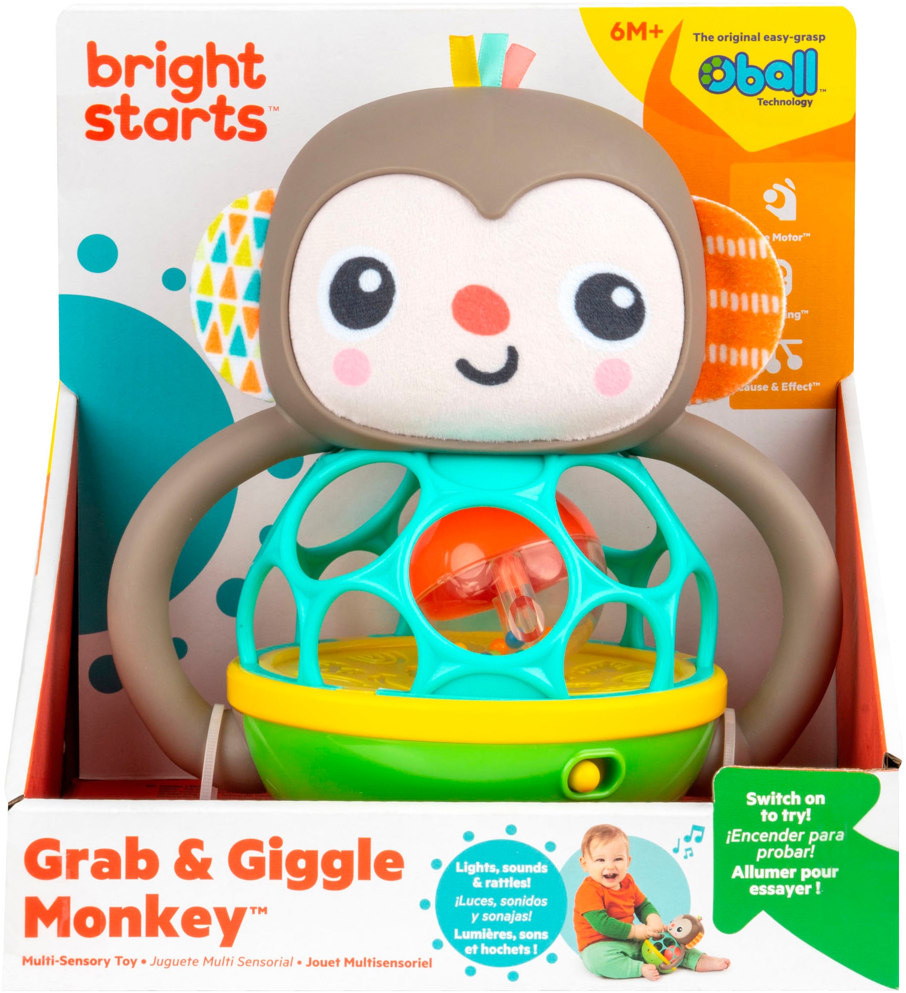 Bright Starts Jouet de préhension »Grab & Giggle Monkey™ Multi-Sensory Toy« mit Sound