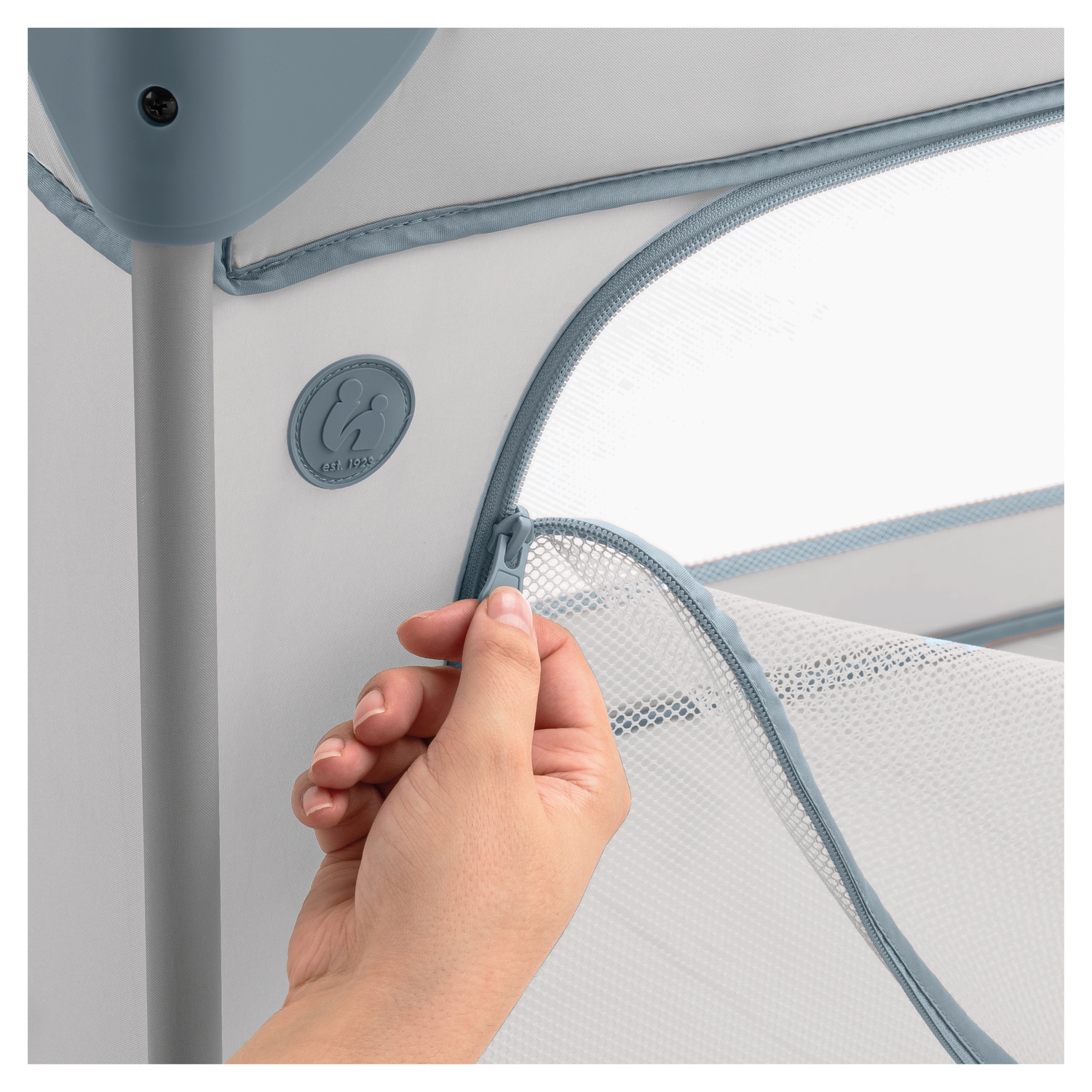 Hauck Lit de voyage pour bébé »Dream N Play Plus, Dusty Blue« Vorderausstieg