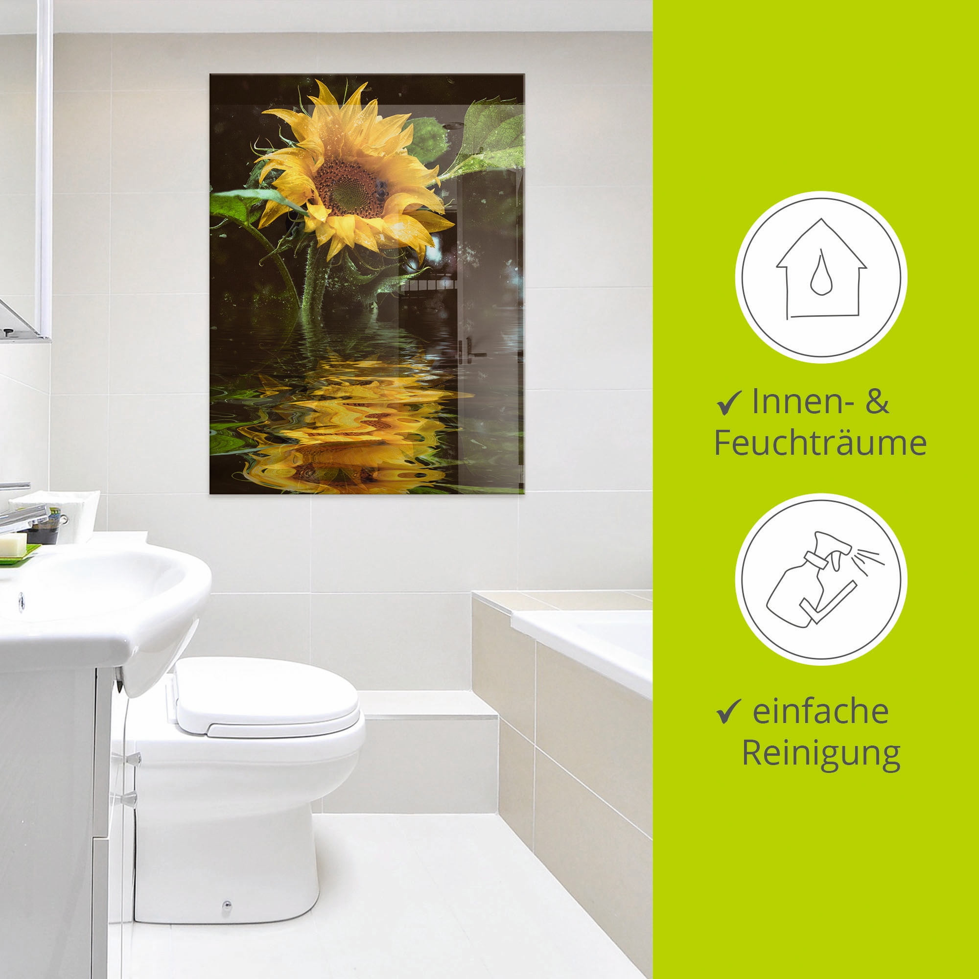 Artland Tableau en verre »Sonnenblume mit Wasserspiegelung« Fleurs 1 cuis tlg. disponible en différentes tailles