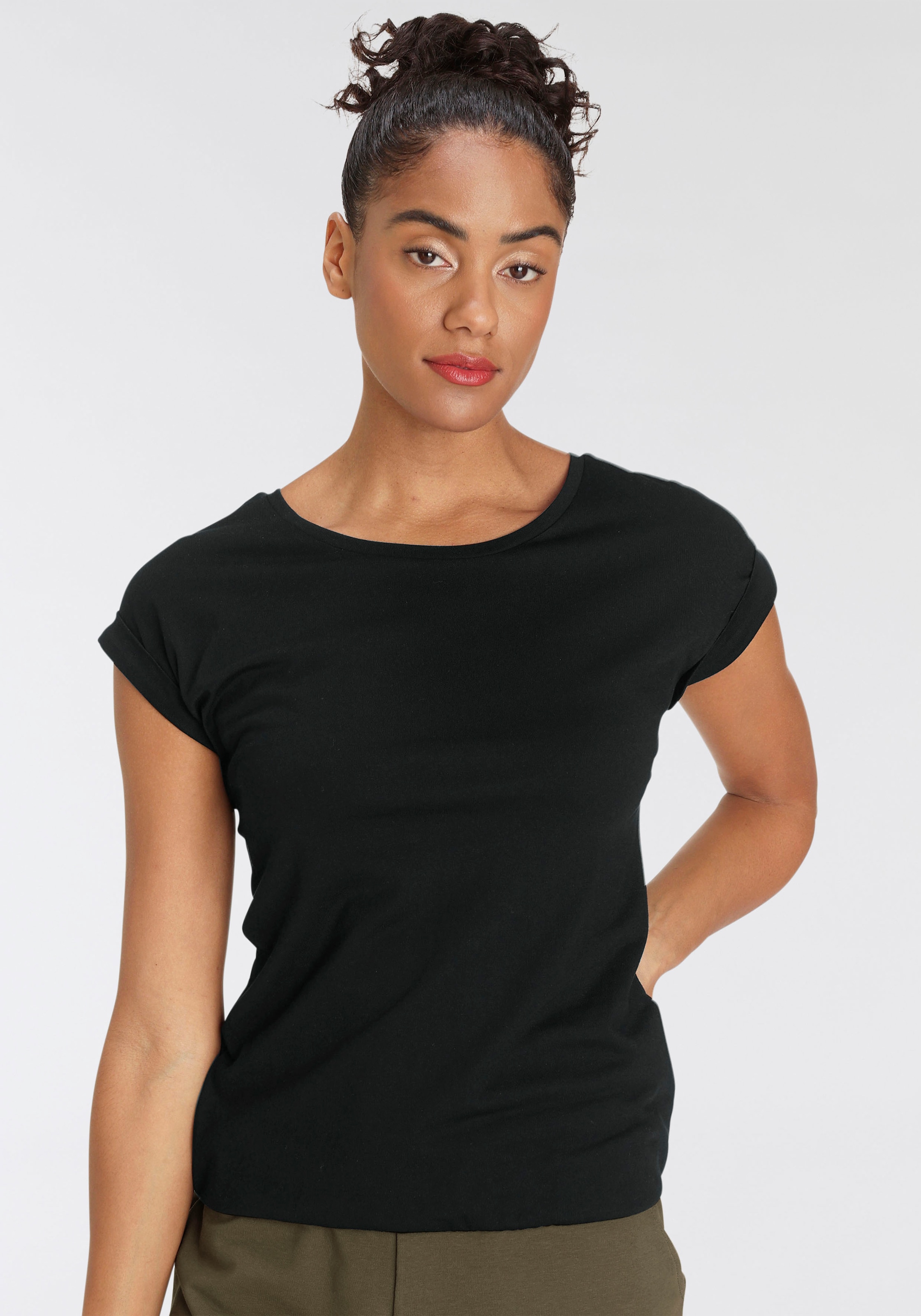 T-Shirt, mit überschnittenen Schultern & kleinem Ärmelaufschlag