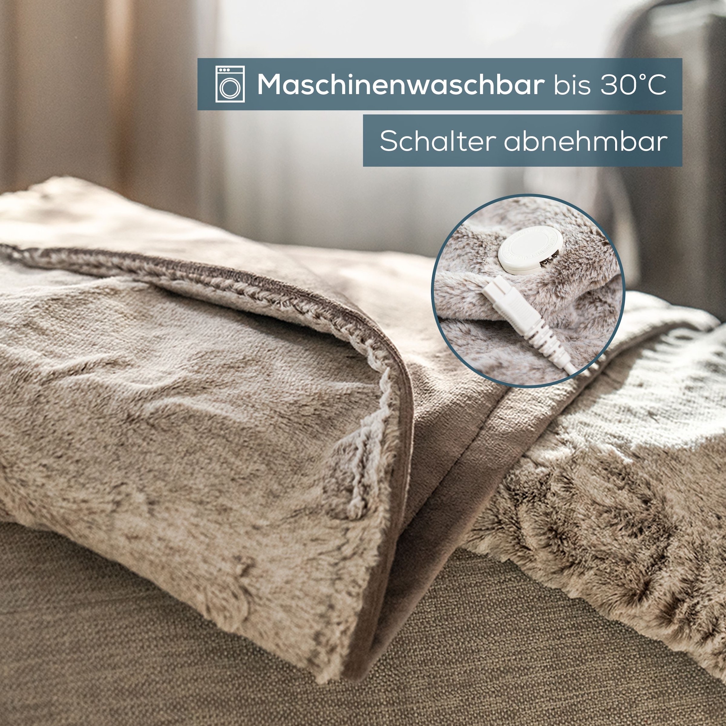 BEURER Heizdecke »HD 75 nordic taupe, elektrische Wärmedecke zum Einkuscheln«, 6 Temperaturstufen, kuscheliges Material, maschinenwaschbar