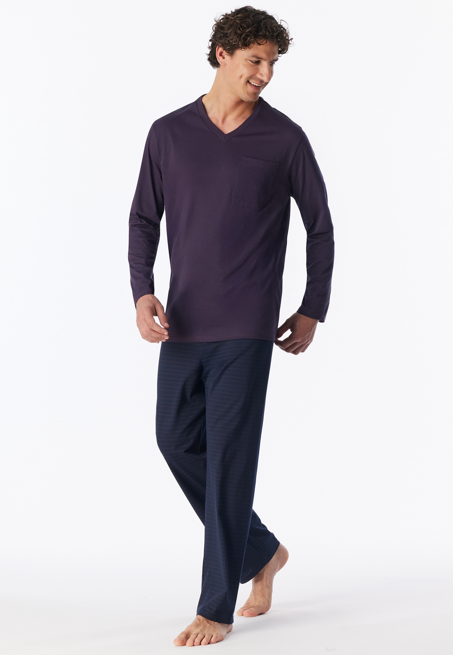Image of Schiesser Pyjama "Comfort Essentials" 0, 2 mit V-Ausschnitt und aufgesetzter Brusttasche