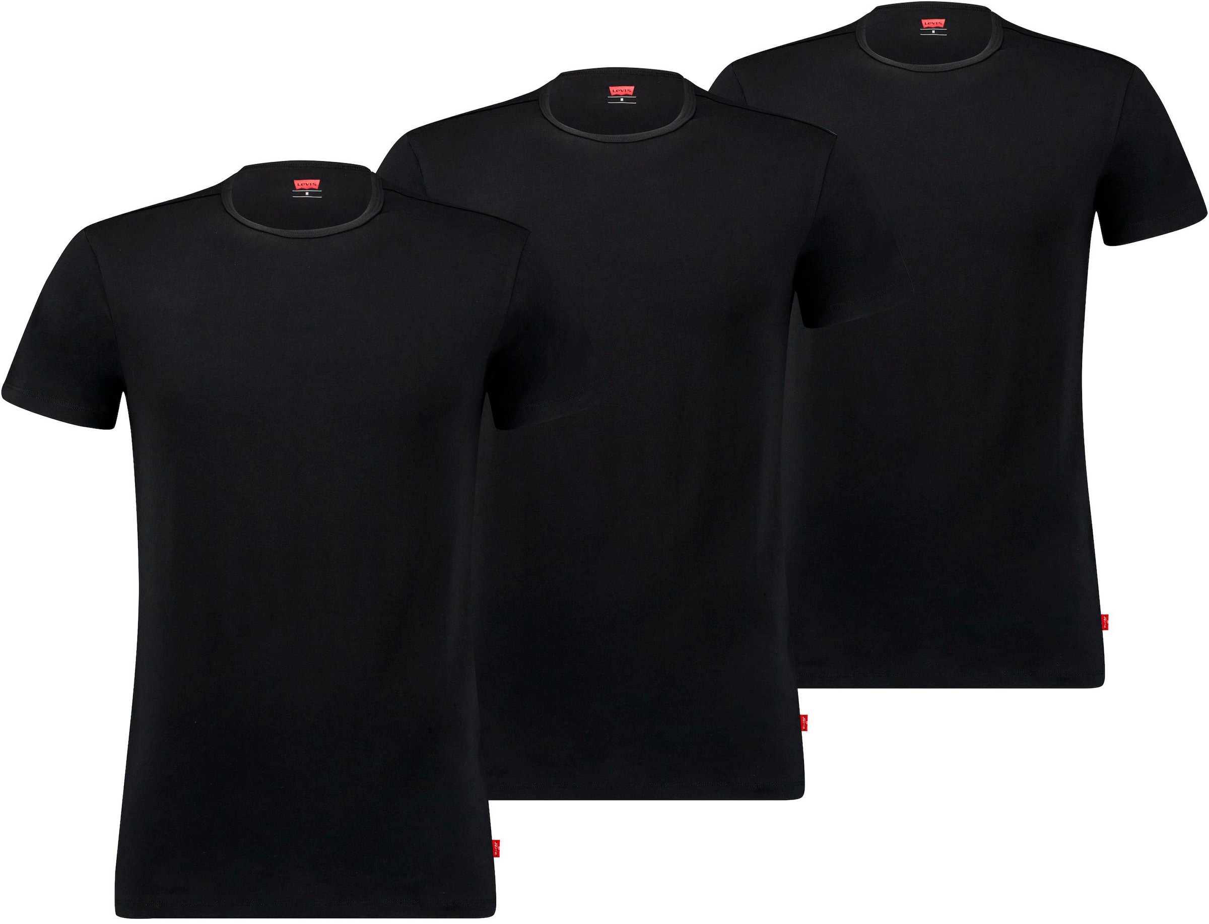 Levis Herren Jet Schwarz T-Shirt 3Er-Pack, Rundhalsausschnitt, Kurzarm, Elastisch