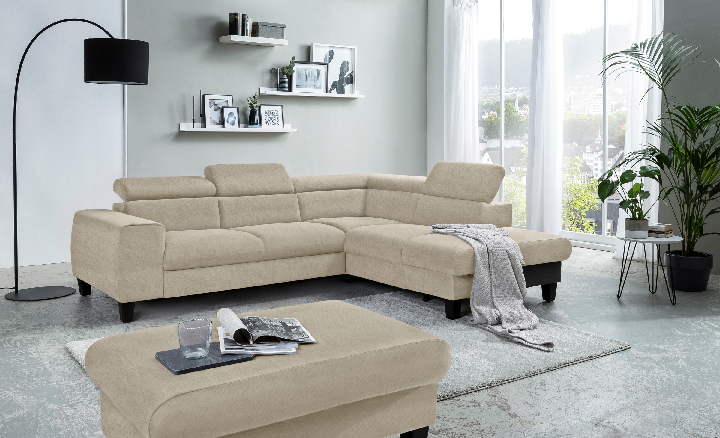 COTTA Ecksofa »Morven L-Form mit Kopfteilverstellung«, wahlweise mit Bettfunktion, Bettkasten & Wireless-Charger
