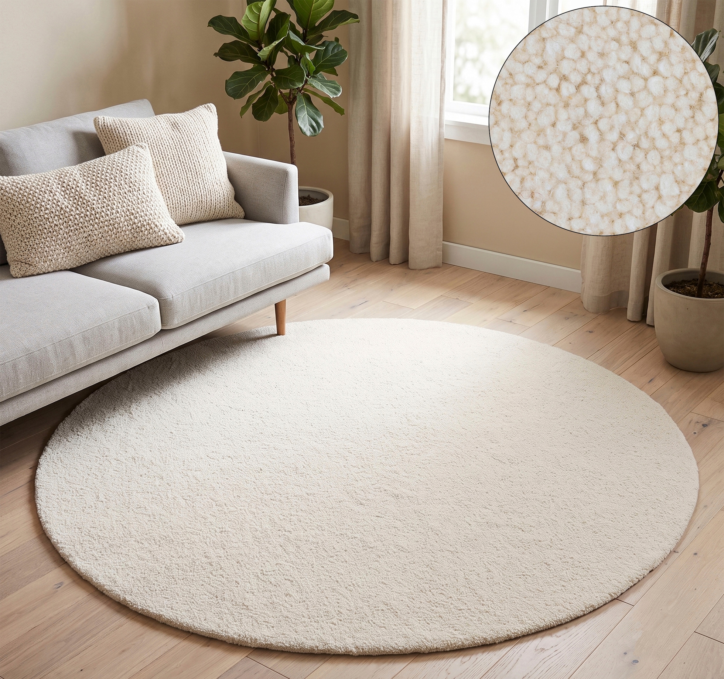Image of THEKO Wollteppich "Royal Berber Uni" rund 18 mm Höhe Berber Optik, reine Wolle, auch in rund, Wohnzimmer, Schlafzimmer