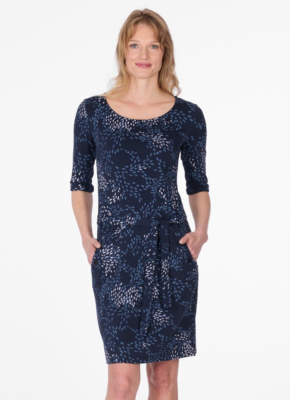 Image of Ragwear Sweatkleid "KENISHA PRINT B" unbrushed, im Basic-Fit mit 3/4-Arm, Bindeband und allover Print