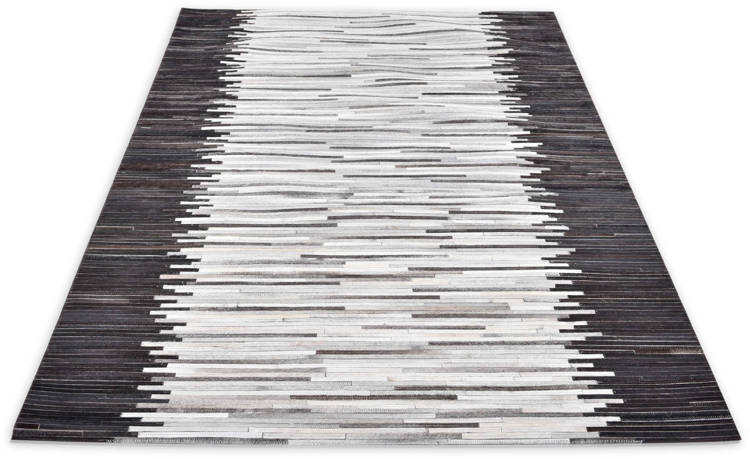 Image of THEKO Fellteppich »Kobe-Streifen«, rechteckig, 3 mm Höhe, Patchwork, handgenäht, echtes Rinderfell in Naturtönen, ideal im Wohnzimmer & Schlafzimmer bei Ackermann Versand Schweiz
