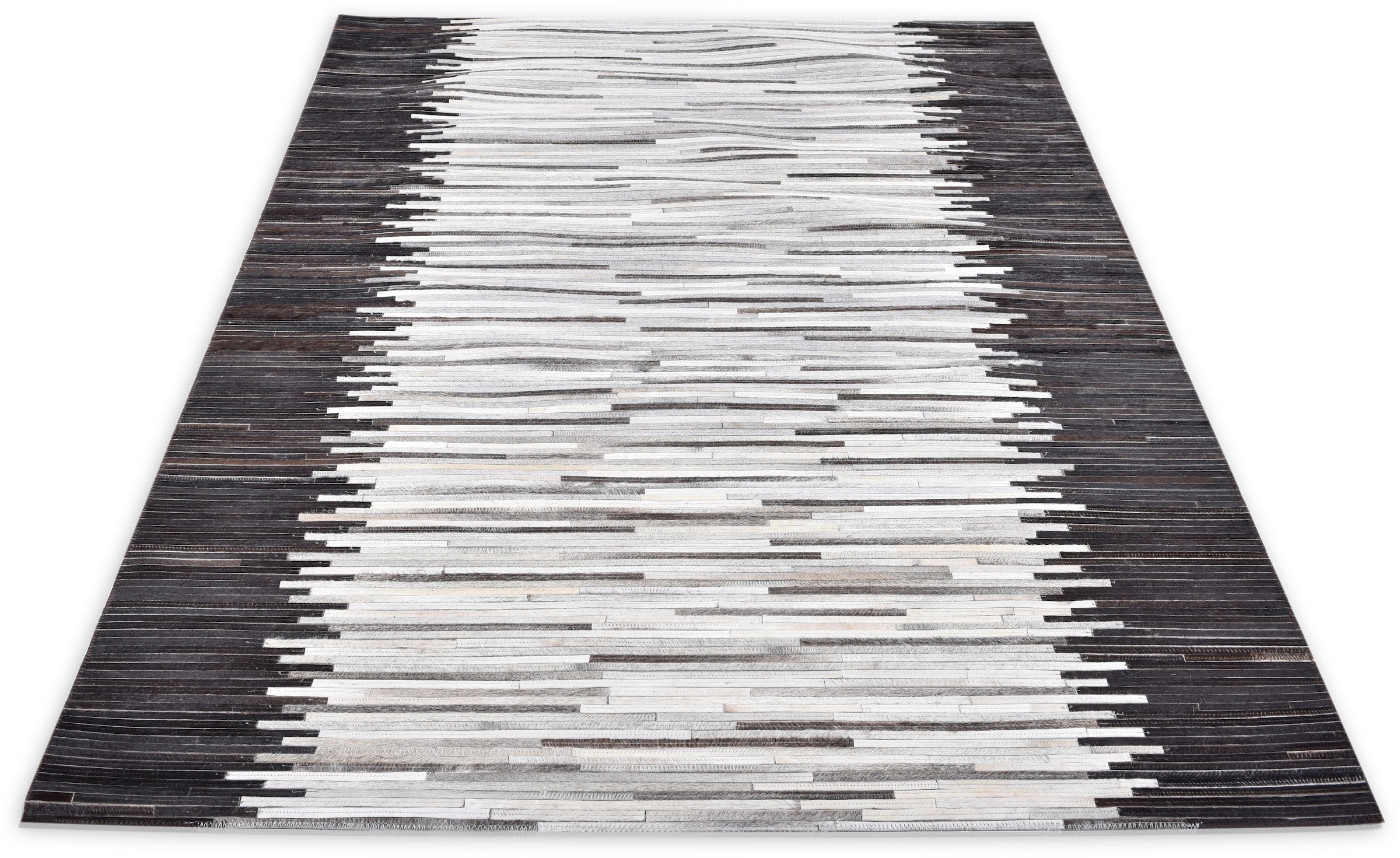 Image of THEKO Fellteppich "Kobe-Streifen" rechteckig 3 mm Höhe Patchwork, handgenäht, echtes Rinderfell in Naturtönen