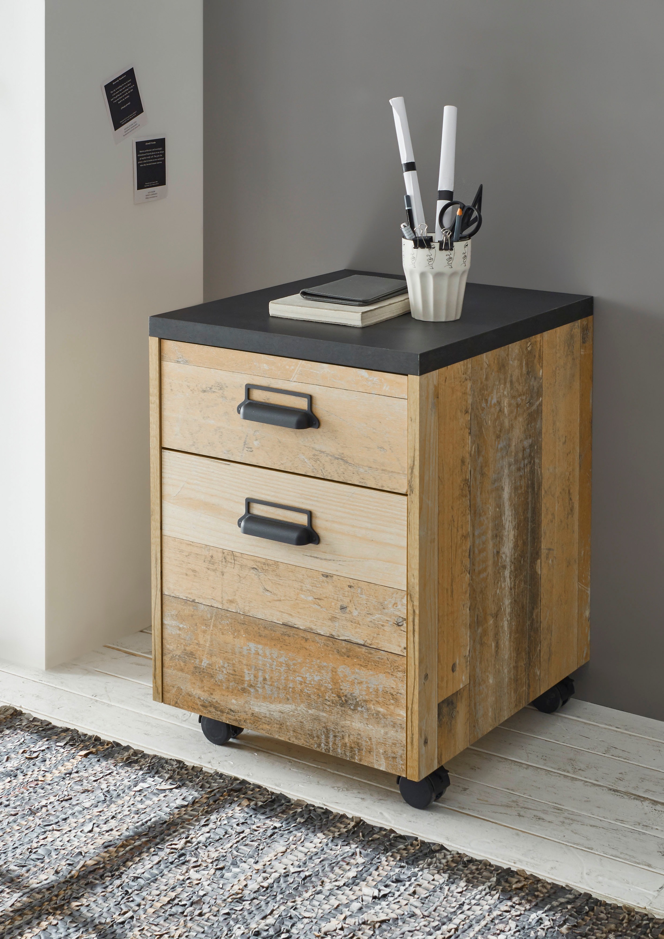 Home affaire Rollcontainer "SHERWOOD" mit Apothekergriffen aus Metall, Breite 47 cm, Soft-Close-Funktion