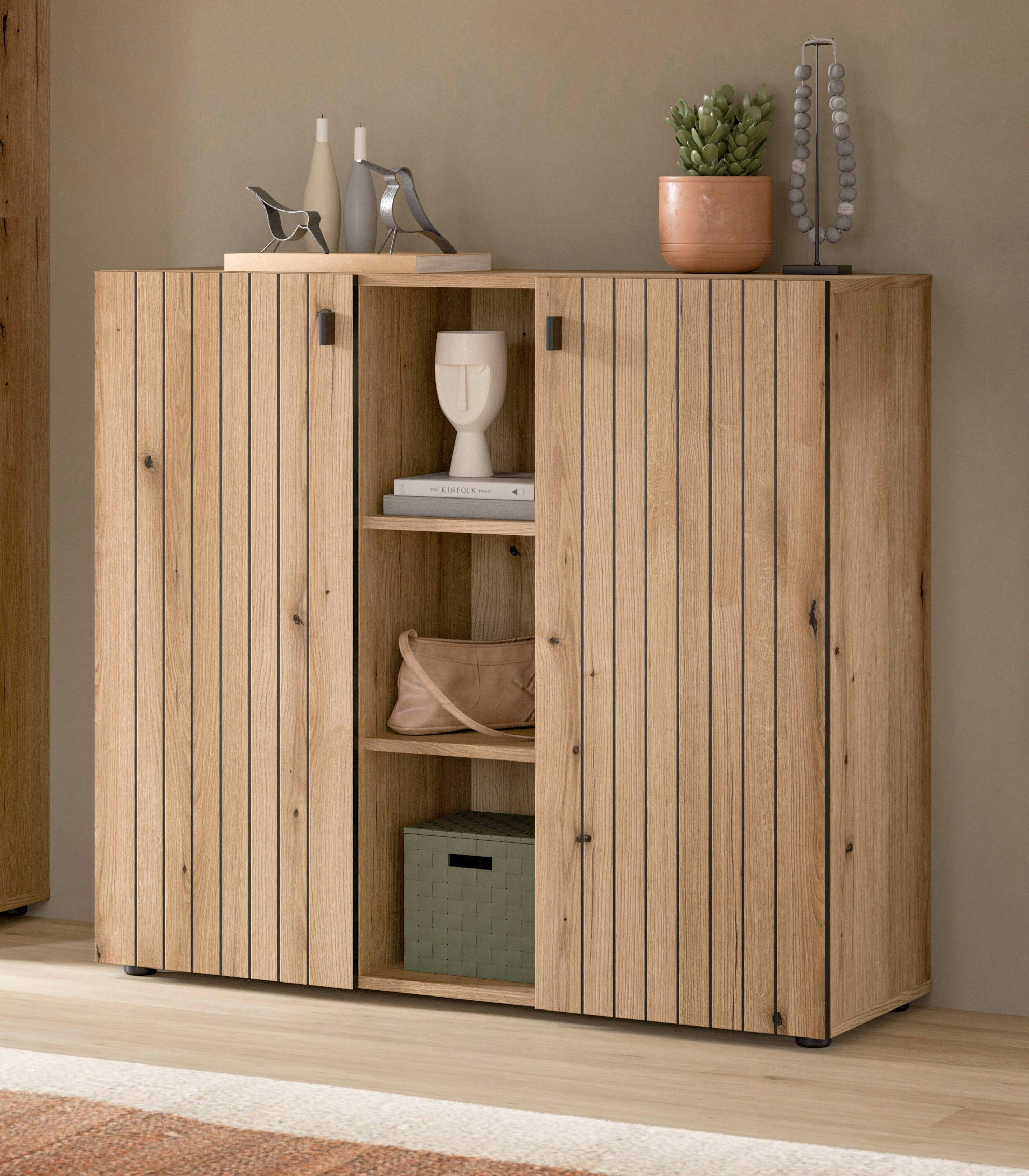 Image of Home affaire Schuhschrank "TATIO, Breite 106 cm, Rillenoptik, offene Fächer, 2 Türen" 1 Stk. tlg. Schuhschrank, Schuhkommode, Flurkommode, Kommode