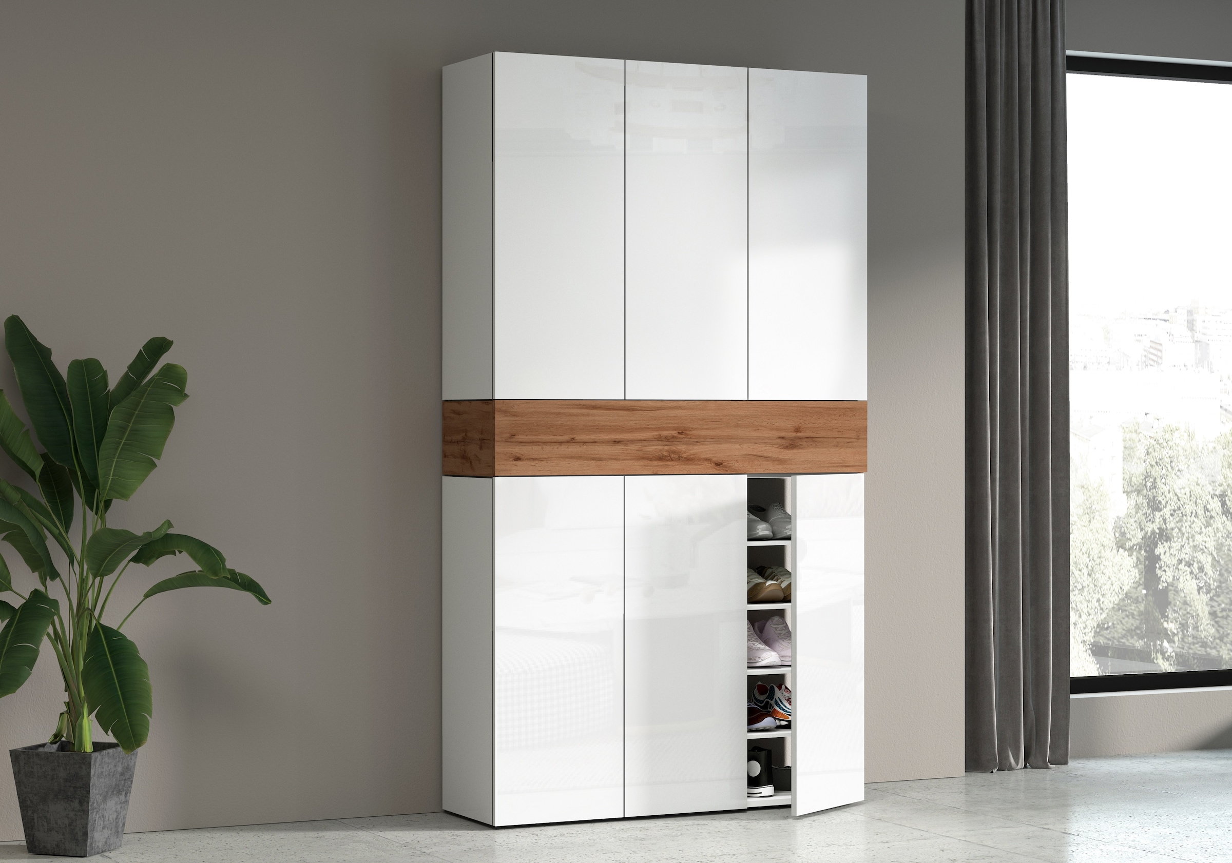 Home affaire Armoire à chaussures »Savona« hauteur 200cm, 12 étagères, 21 compartiments