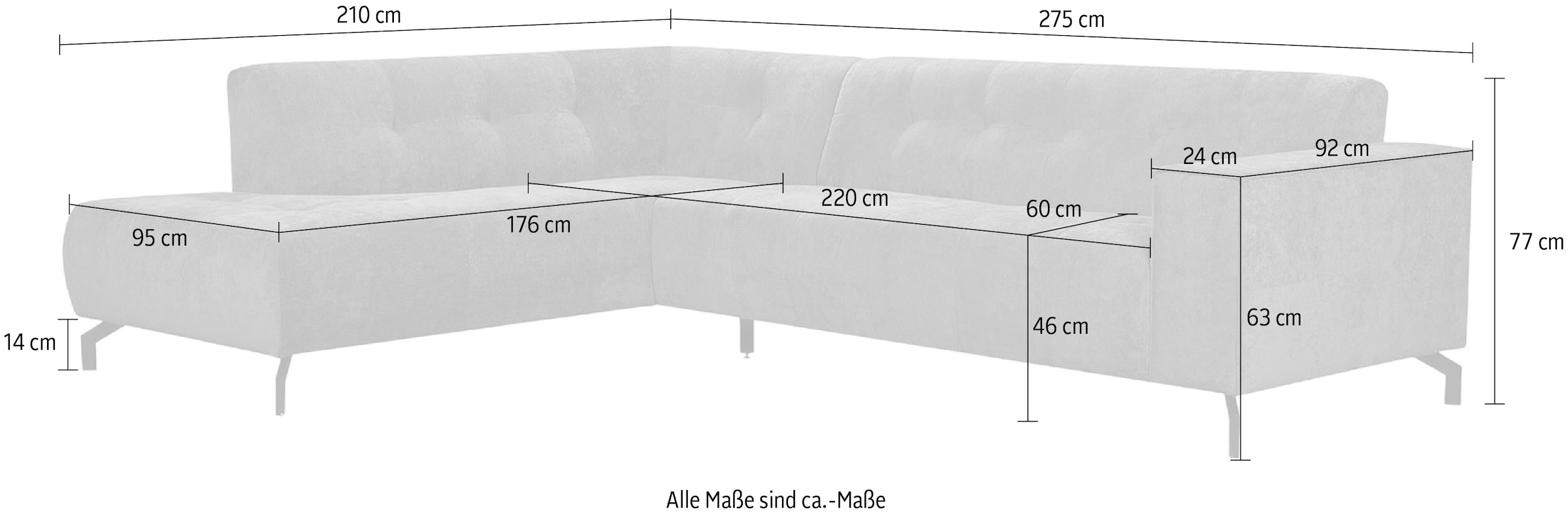 GOODproduct Canapé d'angle »NEW Lorcan« Chenille Bezug, Breite 275 cm, Metallfüsse