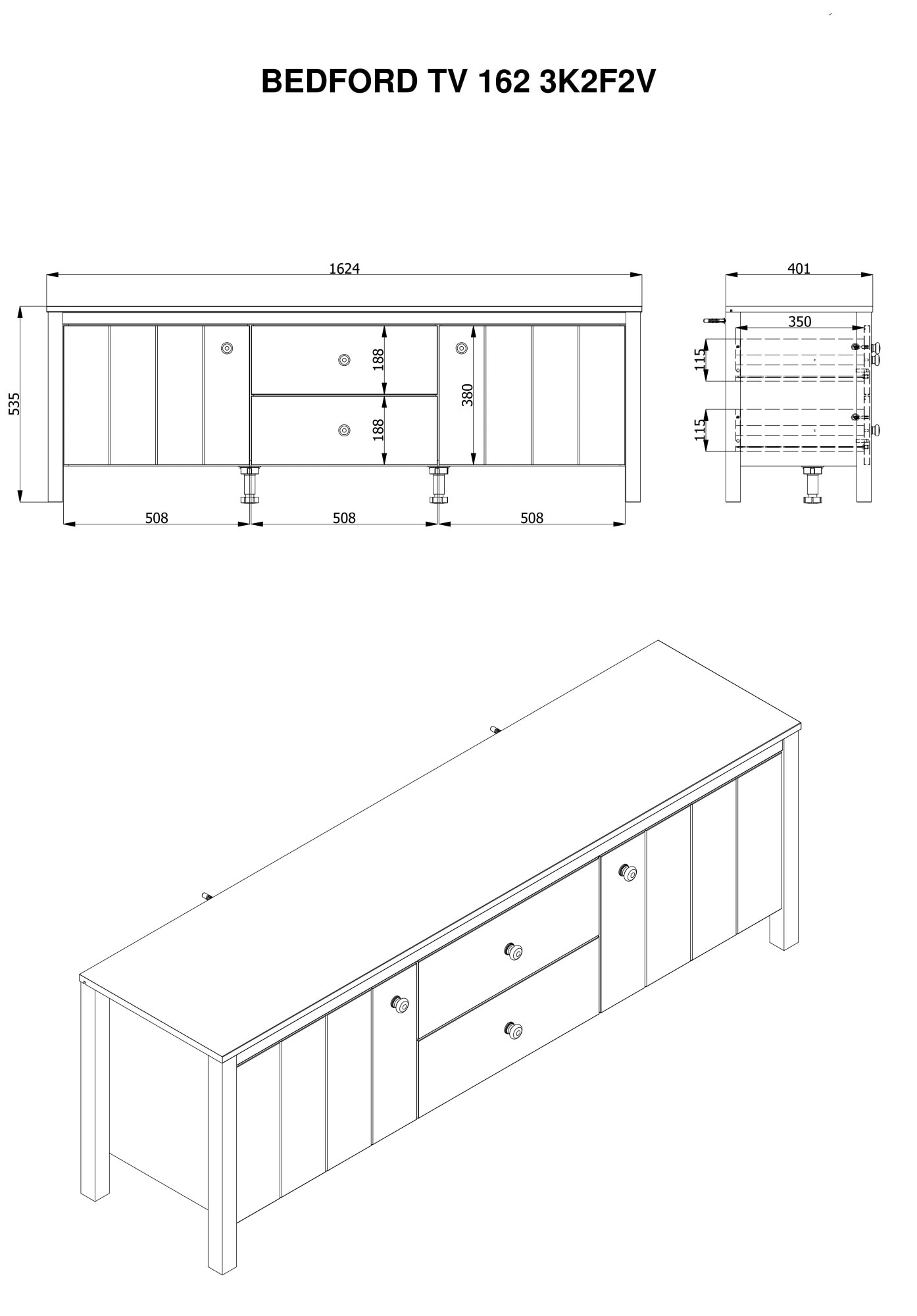 Home affaire Table basse »BEDFORD, TV-Board, TV-Kommode, TV-Schrank, TV-Unterschrank, TV-Möbel« Profil MDF 2D recouvert, marquage à chaud