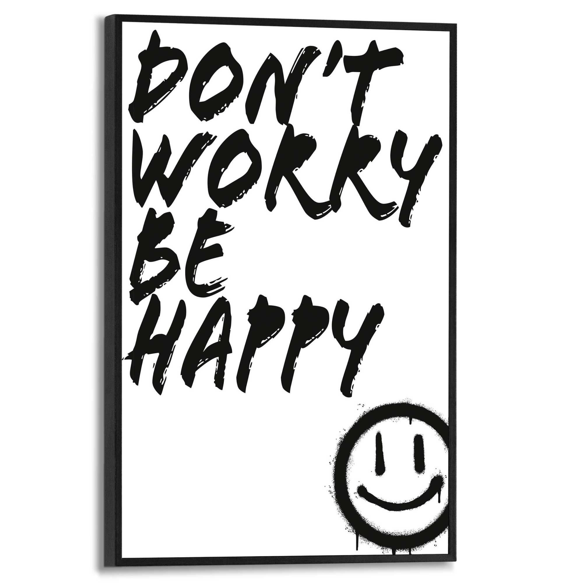 Image of Reinders Poster "Dont Worry" Toilette - Be Happy - Schwarz-Weiss - MDF - Sprüche - 20x30 cm