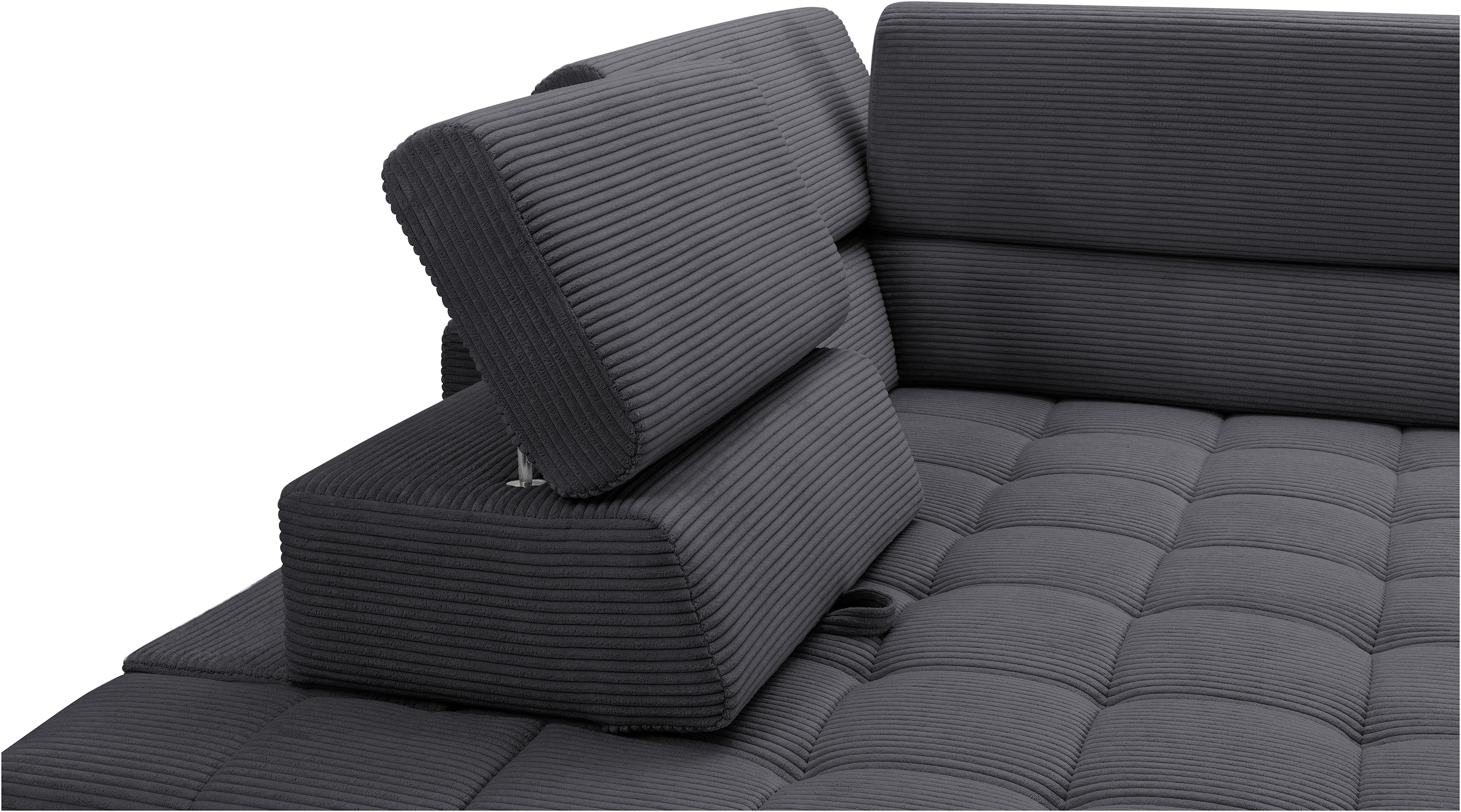 exxpo - sofa fashion Ecksofa »Elianos, hoher Sitzkomfort, aufwendige Kreuzsteppung im Sitz, L-Form« Kopfteile & Sitztiefe verstellbar, ohne Bettfunktion, Cord, antrazit