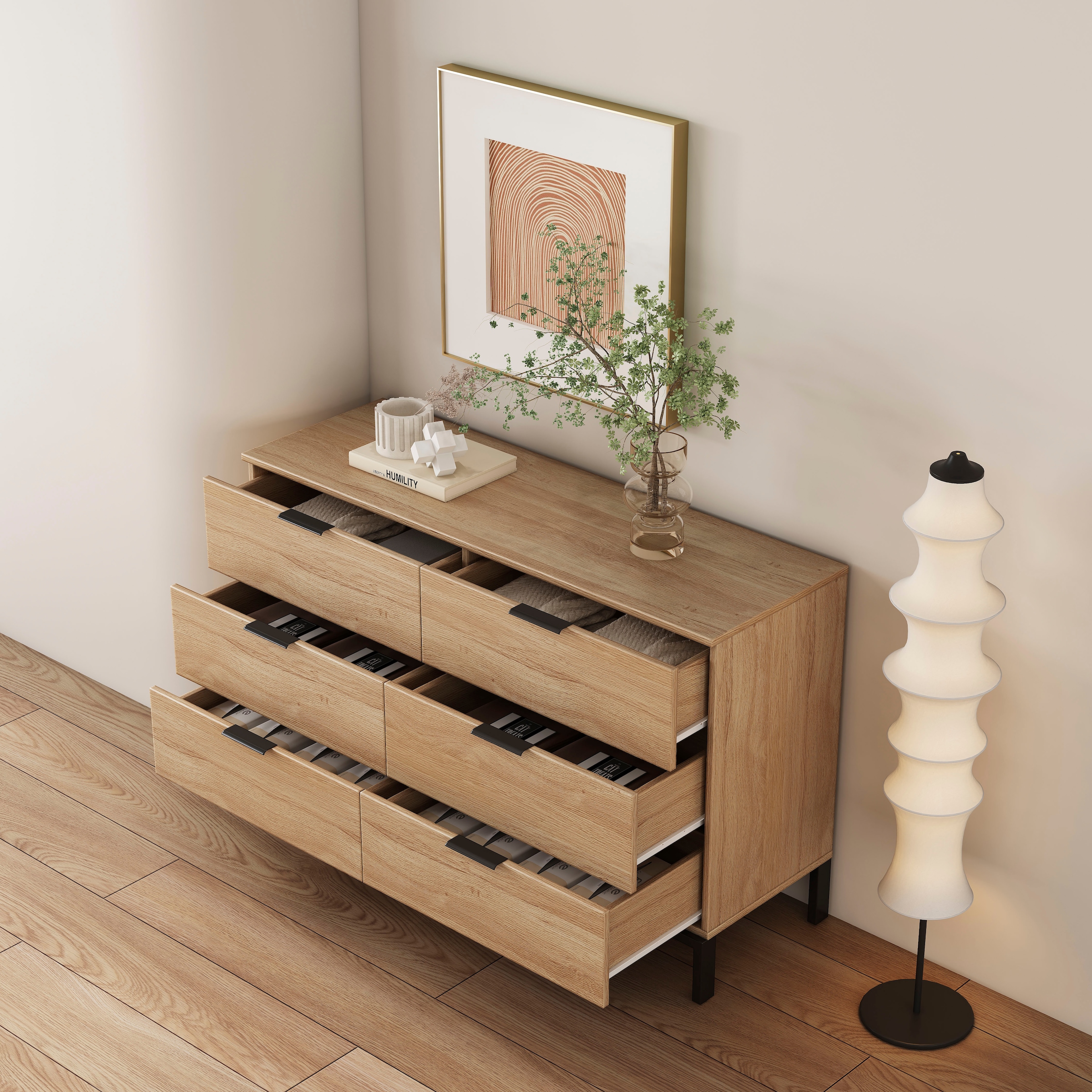 GOODproduct Kommode »Jorinde« Melaminoberfläche, flexibler Stauraum und robustes Metallgestell