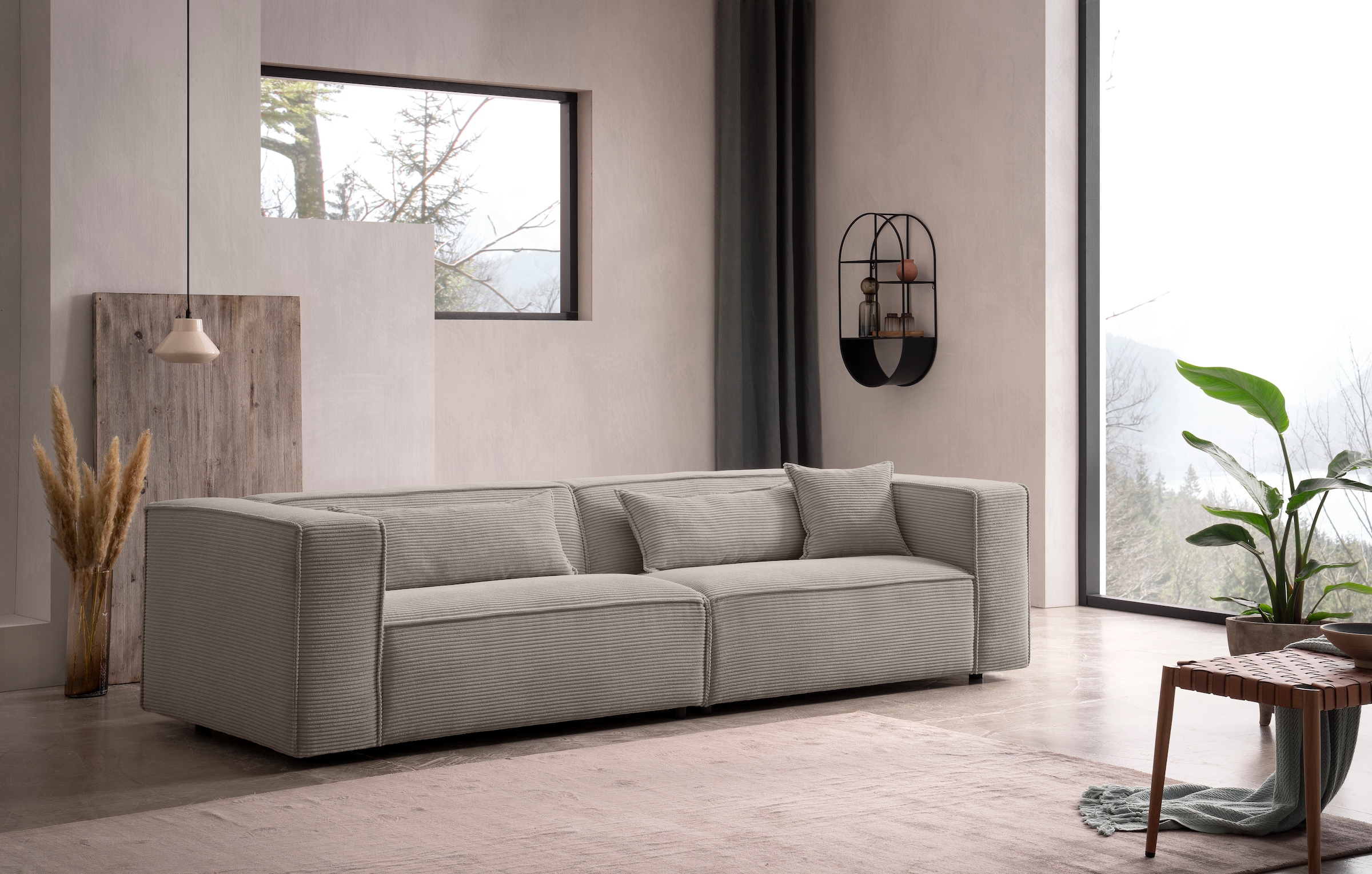 LeGer Home by Lena Gercke 3-Sitzer »PIARA, Couch mit Kedernaht, Sofa in Cord, Leinenoptik o. Strukturstoff«, schwarze Füsse, bequemer Sitzkomfort