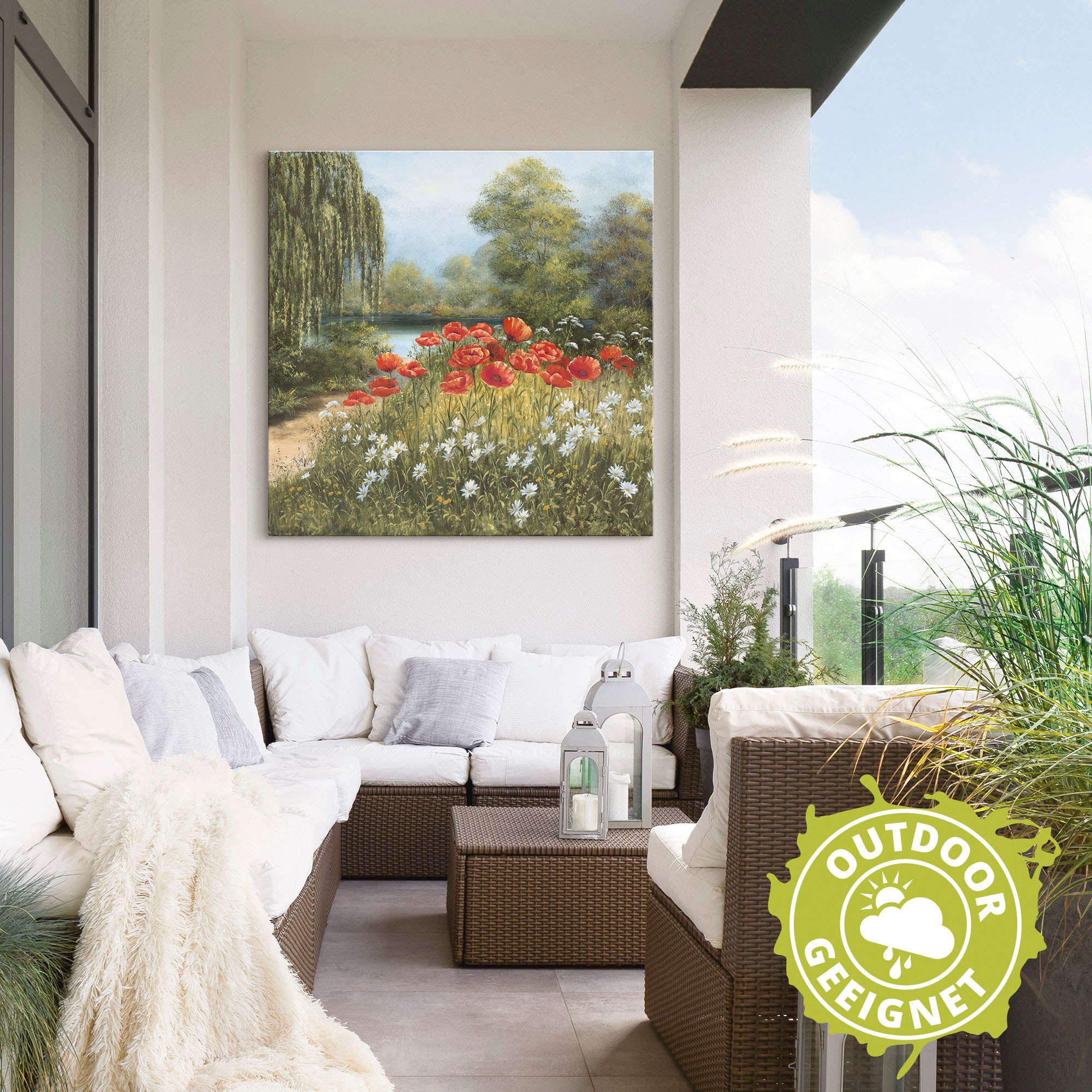 Artland Wandbild »Mohnwiese am See«, Blumenwiese, (1 St.), als Alubild, Outdoorbild, Leinwandbild, Poster in verschied. Grössen