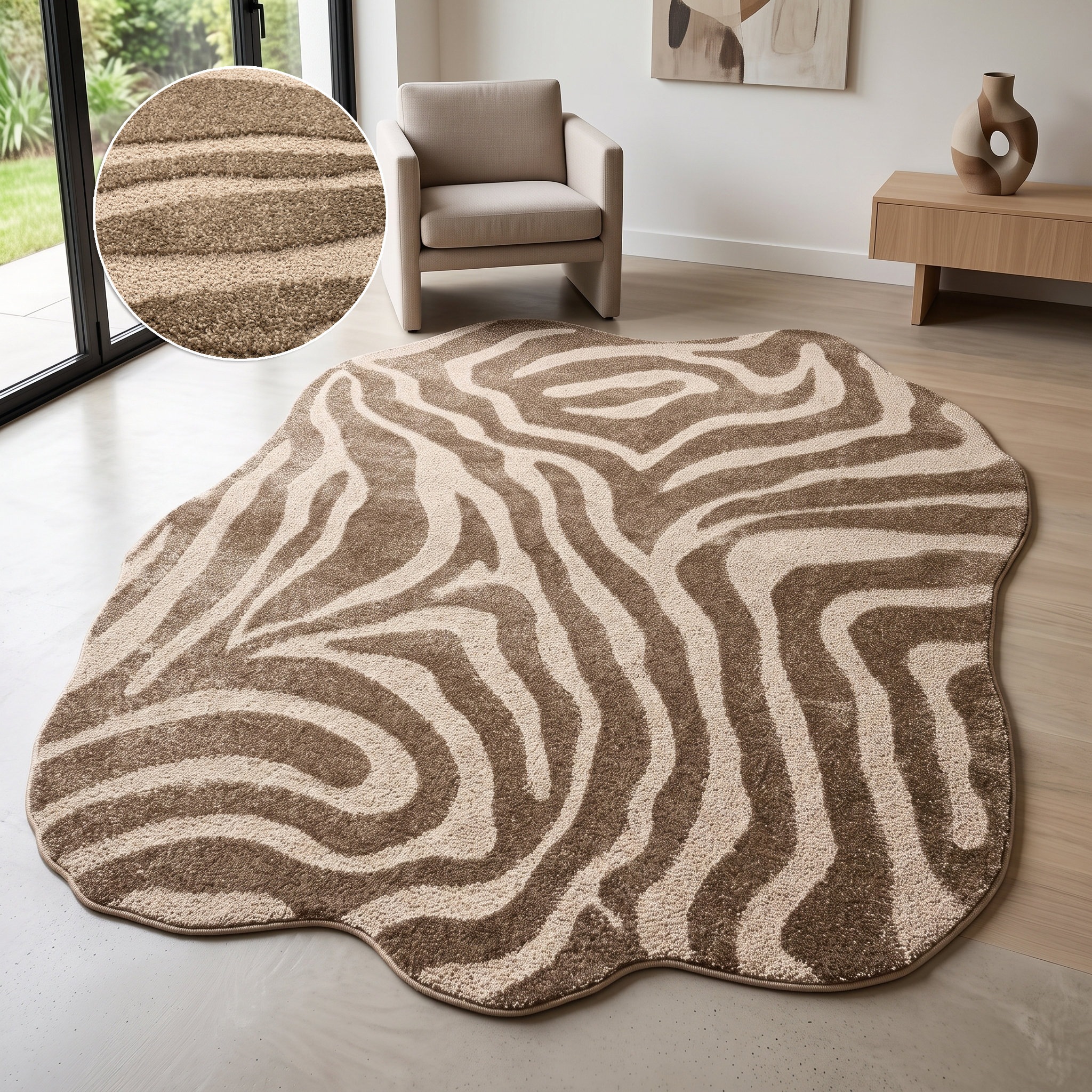 Image of GOODproduct Teppich "Zebra, besondere Form, Animal-Look" rechteckig 12 mm Höhe moderner Animal-Print, Tiermotiv, Wohnzimmer, Schlafzimmer
