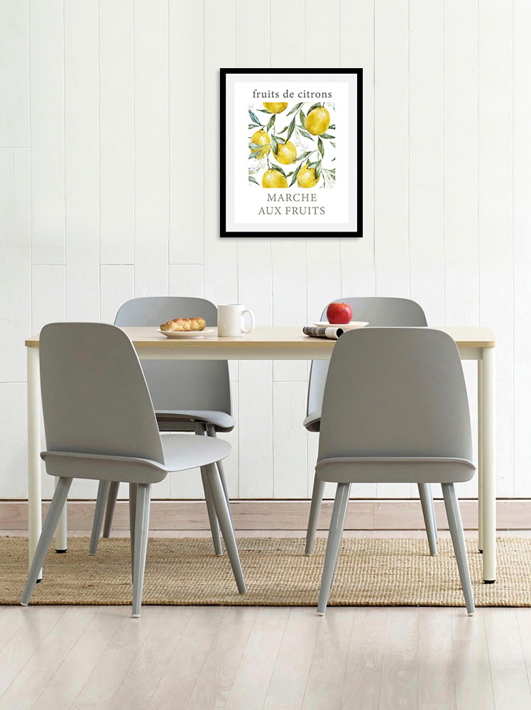 Image of queence Bild "Ercolino" Essen Kunst Lebensmittel Obst Obst Bilder Schriftzug 1 Stk. tlg. gerahmt