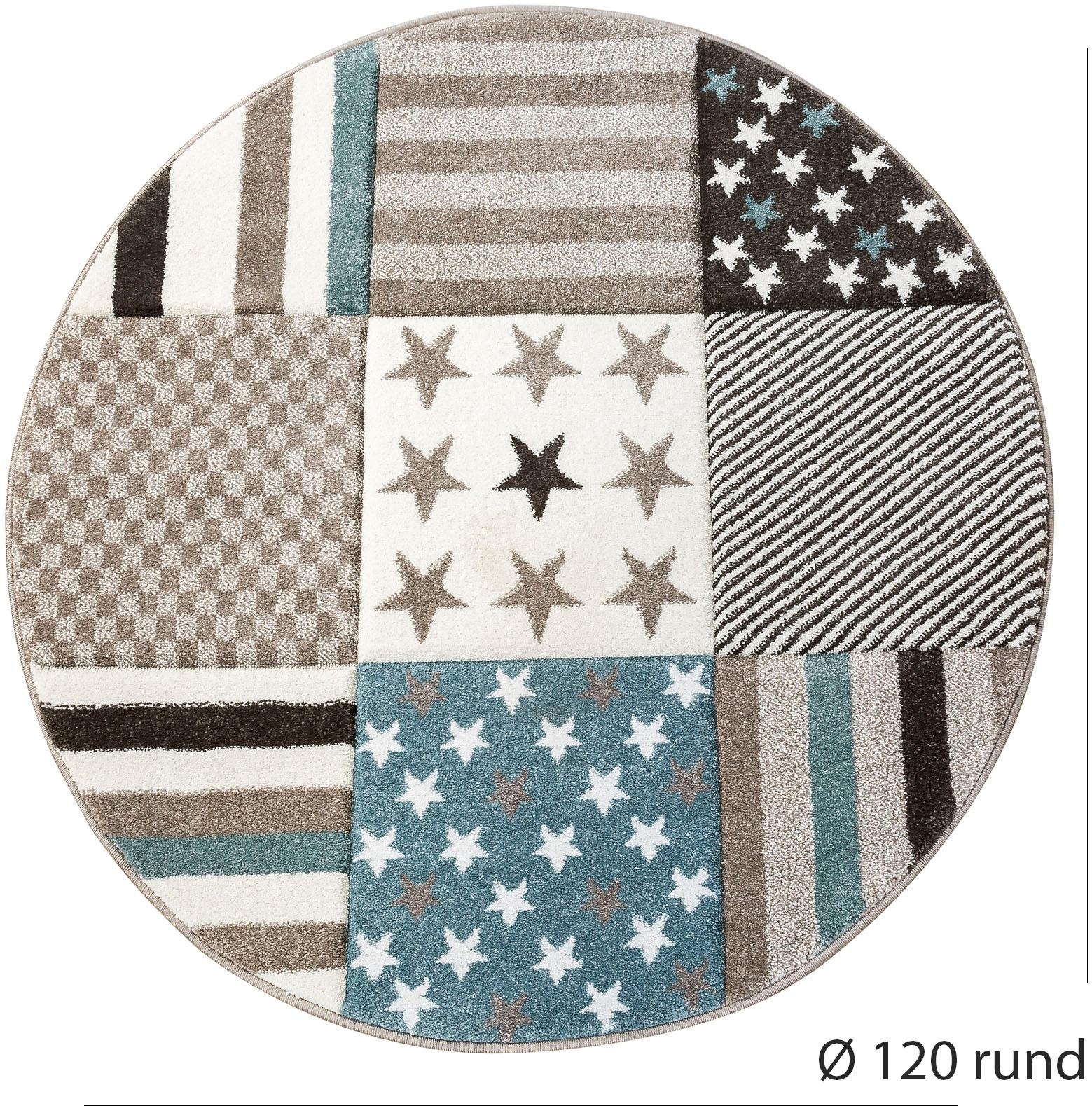 Image of Paco Home Kinderteppich »Cosmo 217«, rund, 18 mm Höhe, 3D-Design, Patchwork Muster, Motiv Sterne & Streifen, Kinderzimmer bei Ackermann Versand Schweiz