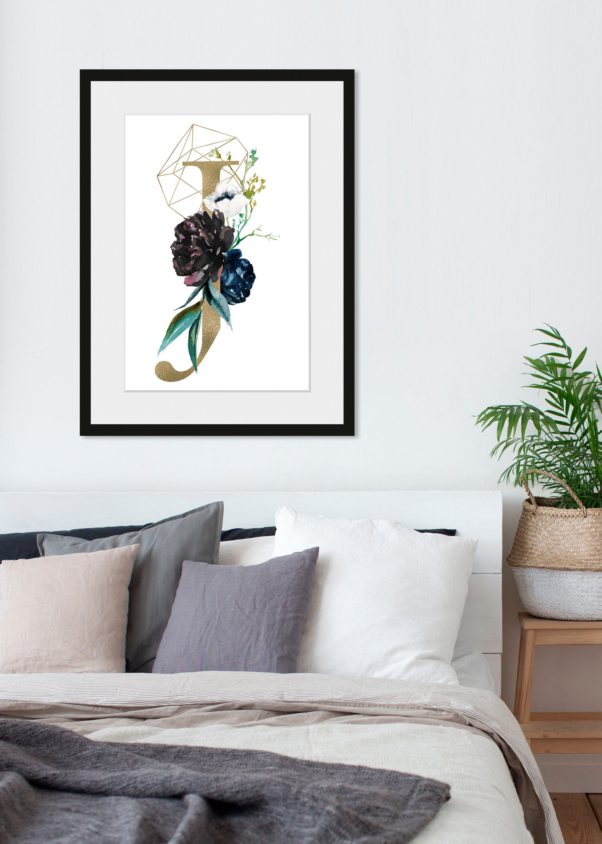 Image of queence Bild "J" Buchstaben J Pflanzen Pflanzenbilder 1 Stk. tlg. HD Premium Poster-Druck inkl. Holzrahmen