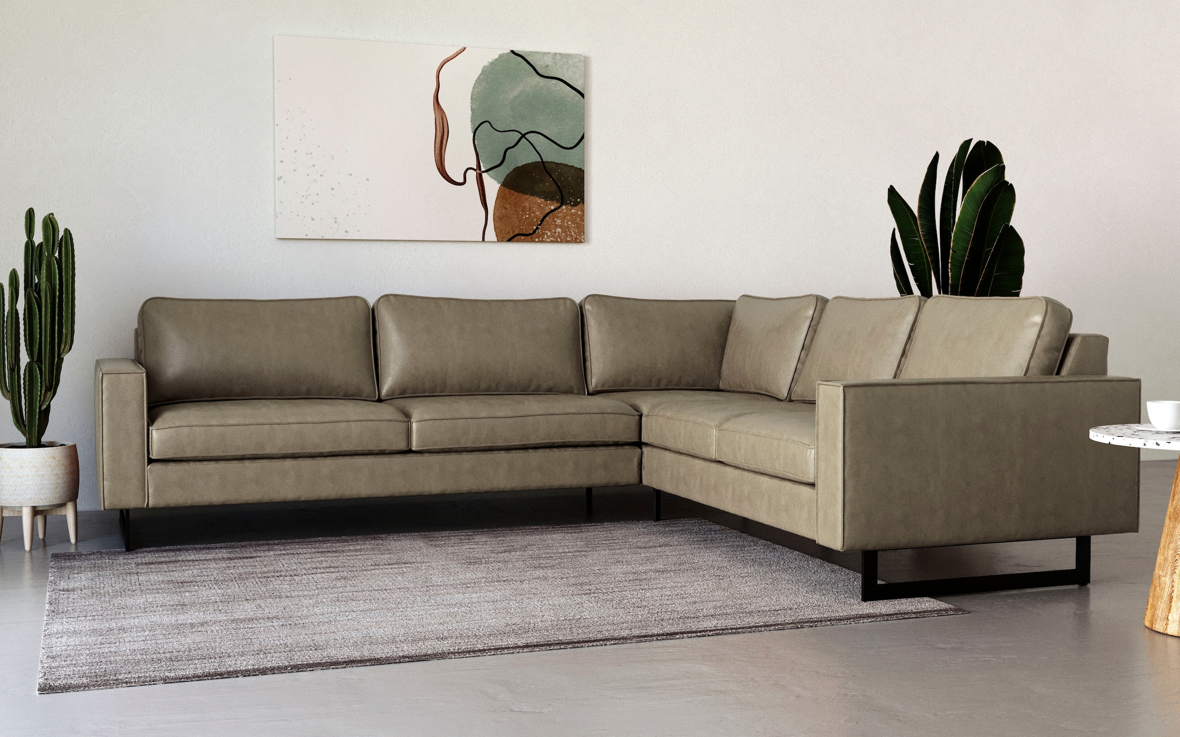 Places of Style Ecksofa »Pinto, 250/290 cm, langer Schenkel, XXL, Ottomane«, Cord, Feincord, Luxus-Microfaser Leder und Chenille