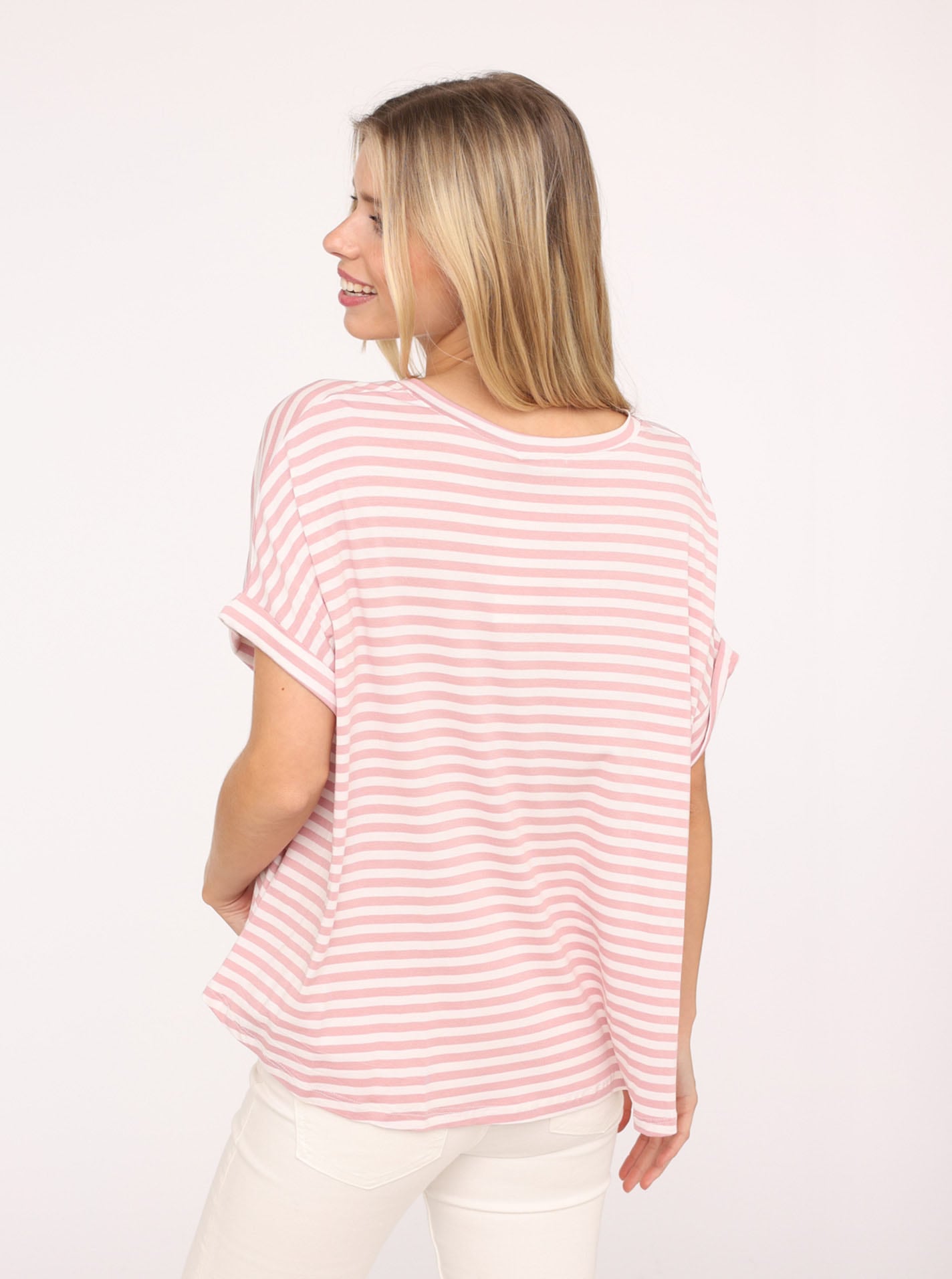 Zwillingsherz T-Shirt »"Maritime Streifen"«, One Size, Kurzarm, V-Ausschnitt, gestreift, Loose Fit