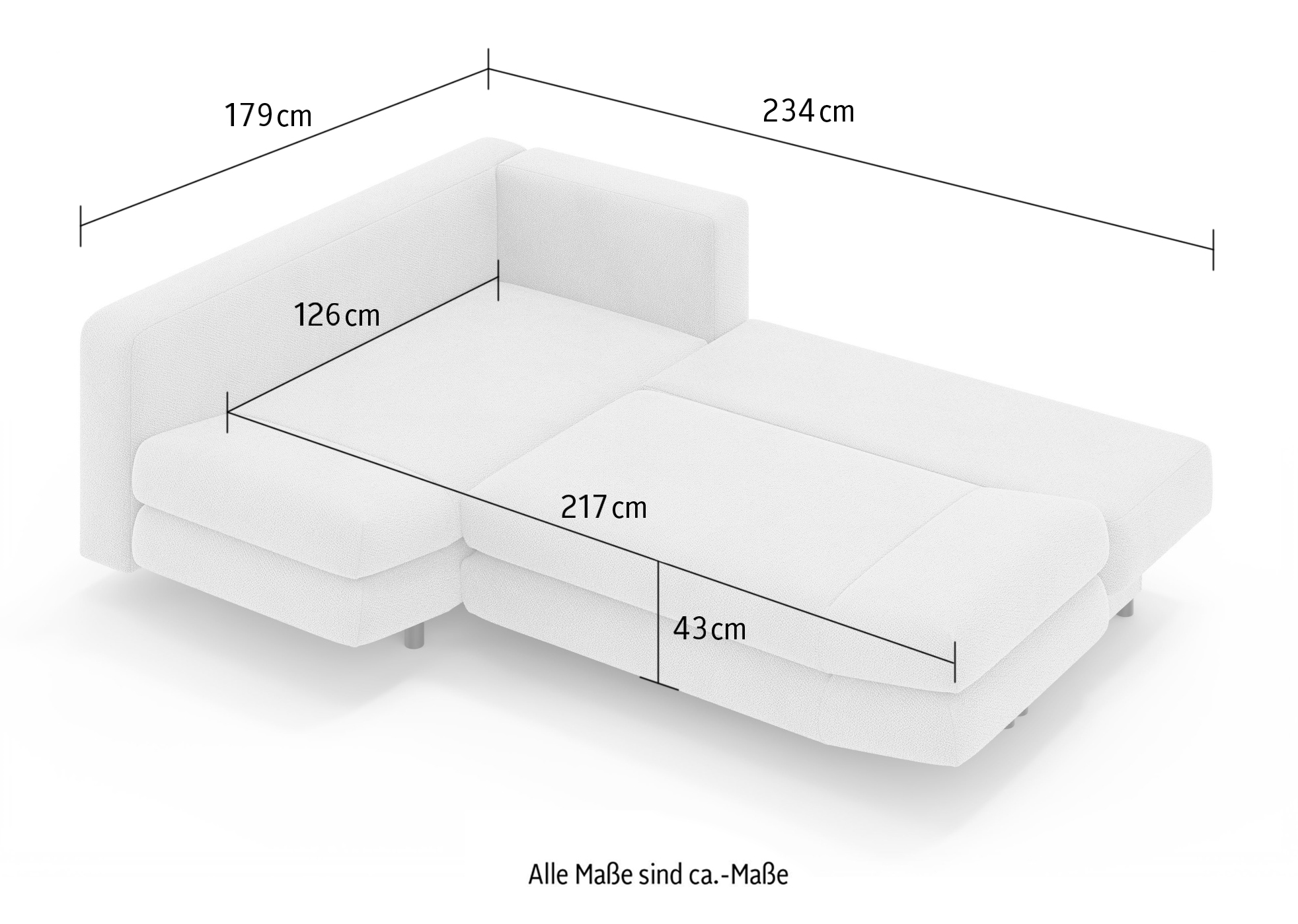 Home affaire Canapé d'angle »LENNARA Schlafsofa mit Bettkasten, Masse B/T/H: 234/179/85 cm« L-Form mit Ottomane rechts/links, mit Wellenunterfederung