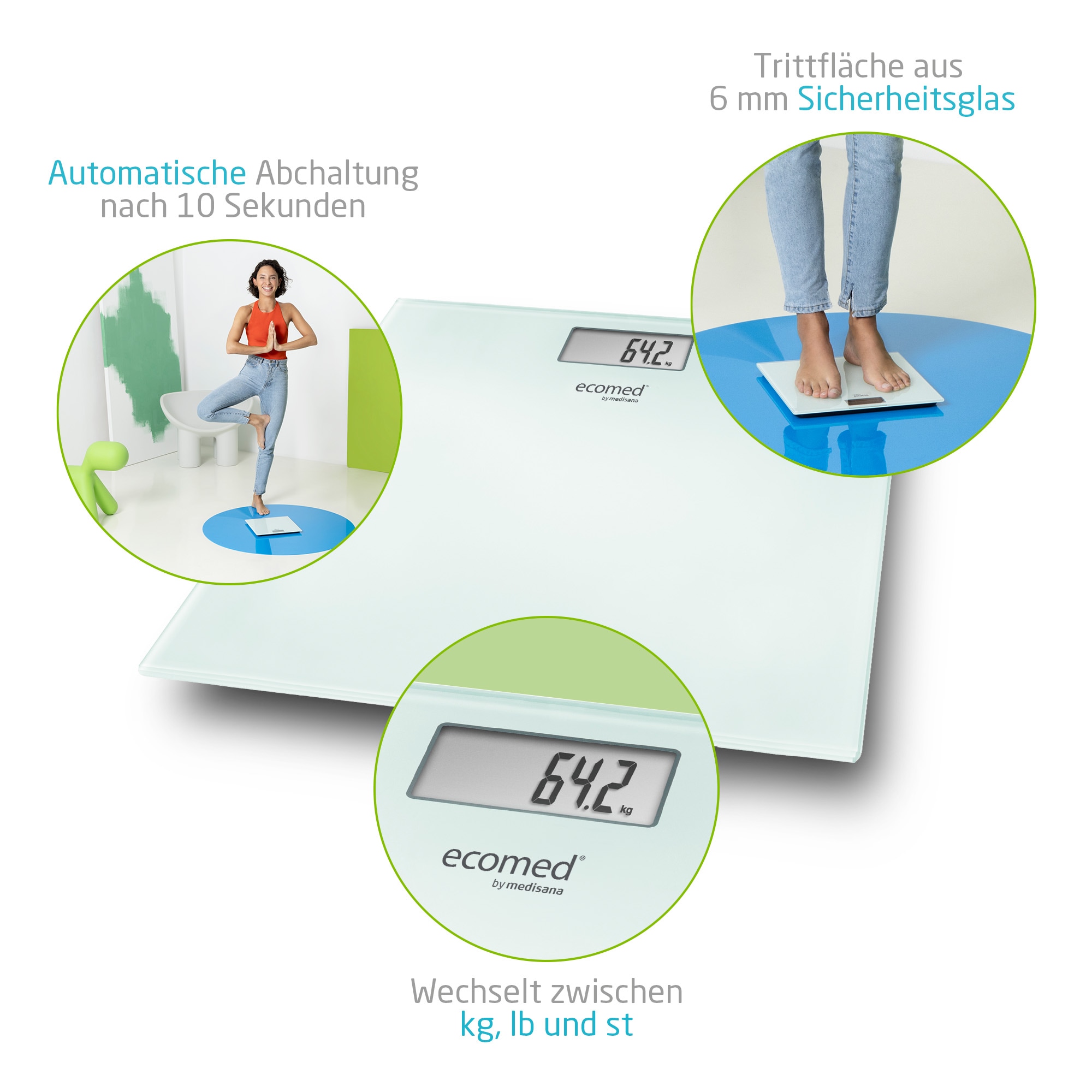 Medisana Pèse-personne »PS-72E« Trittfläche aus 6mm Sicherheitsglas, max.150 kg Tragkraft