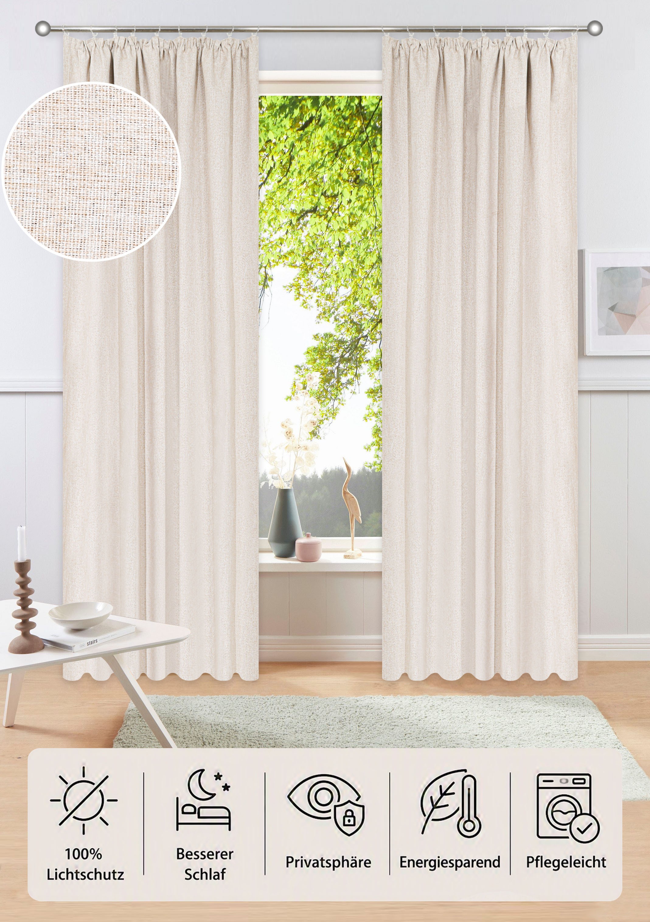 Image of GOODproduct Verdunkelungsvorhang "Onnika, 100% verdunkelnd" Kräuselband 1 Stk. tlg. pflegeleicht, uni, strukturiert, verdunkelnd, blickdicht