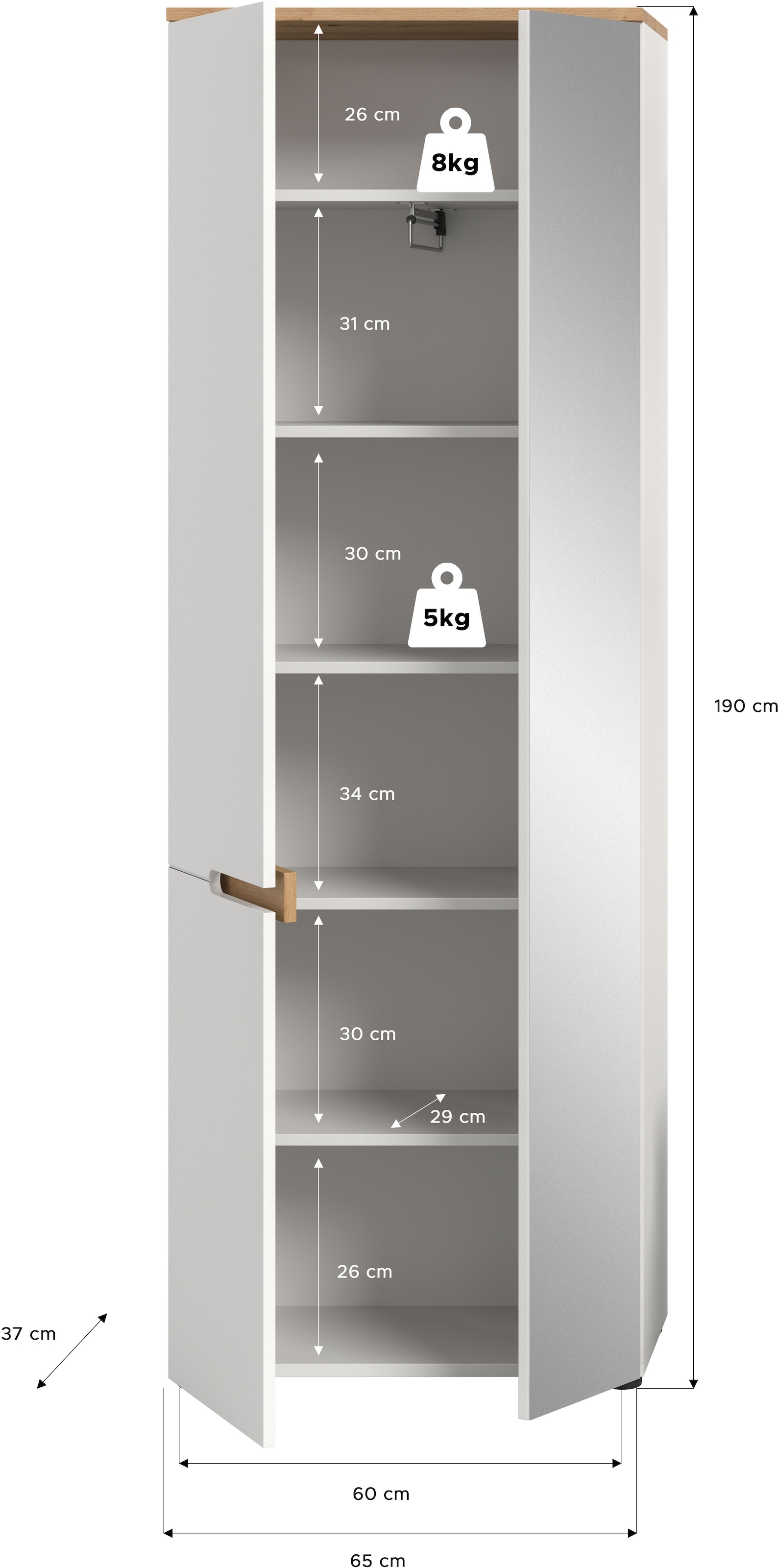 Home affaire Armoire vestiaire »REHAT, TOPSELLER!, Höhe 190cm, 2 Türen, 6 Fächer, 1 Kleiderstange« disponible en différentes couleurs, 1 cuis tlg. Vestiaire, armoire de couloir, armoire d'entrée, armoire à vêtements, mobilier de vestiaire