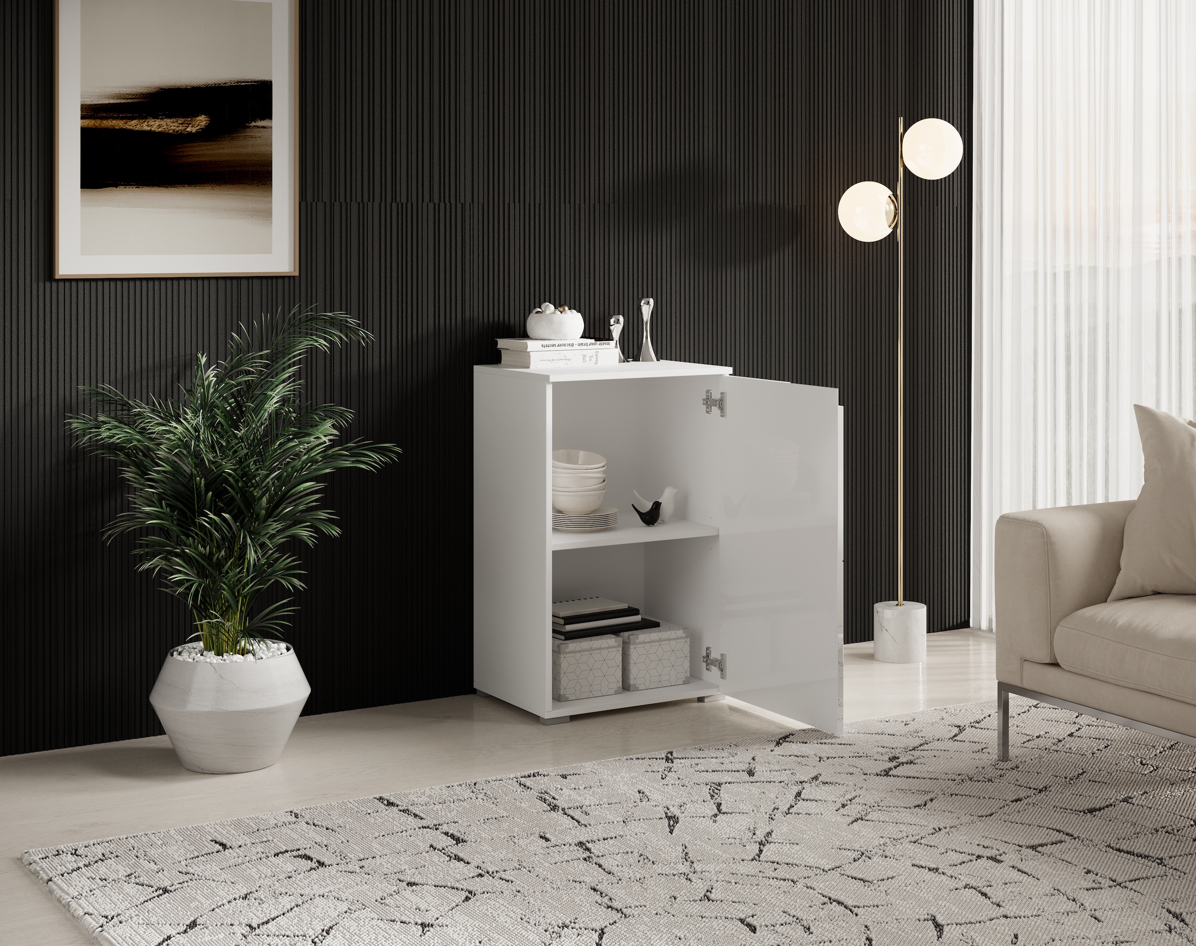 HBZ Kommode »Spice Weiss Hochglanz, BxHxT 50x80x40 cm« Kommode mit 1 Tür und 1 Einlegeboden verstellbar