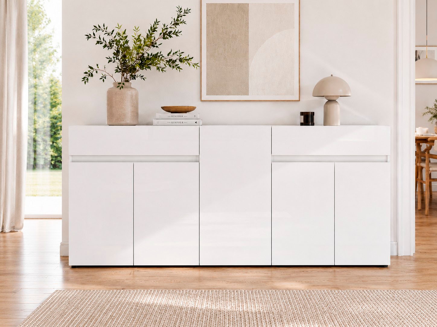 Image of Home affaire Sideboard "MISTER, Kommode, Schrank, Anrichte, Breite 225 cm, Made in Italy" 5 Türen, 2 Schubladen, Hochglanz lackiert, 225/80 cm