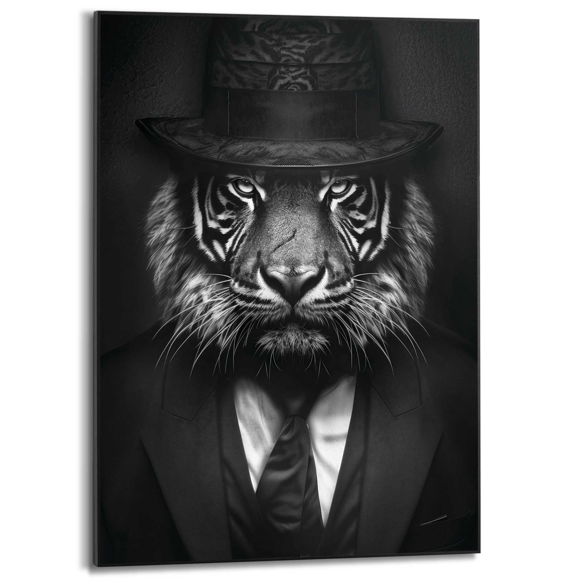 Image of Reinders Poster "Tiger Man" Hobbyraum - Hut - Kostüm - Schwarz-Weiss - MDF - Tiere - 50x70 cm