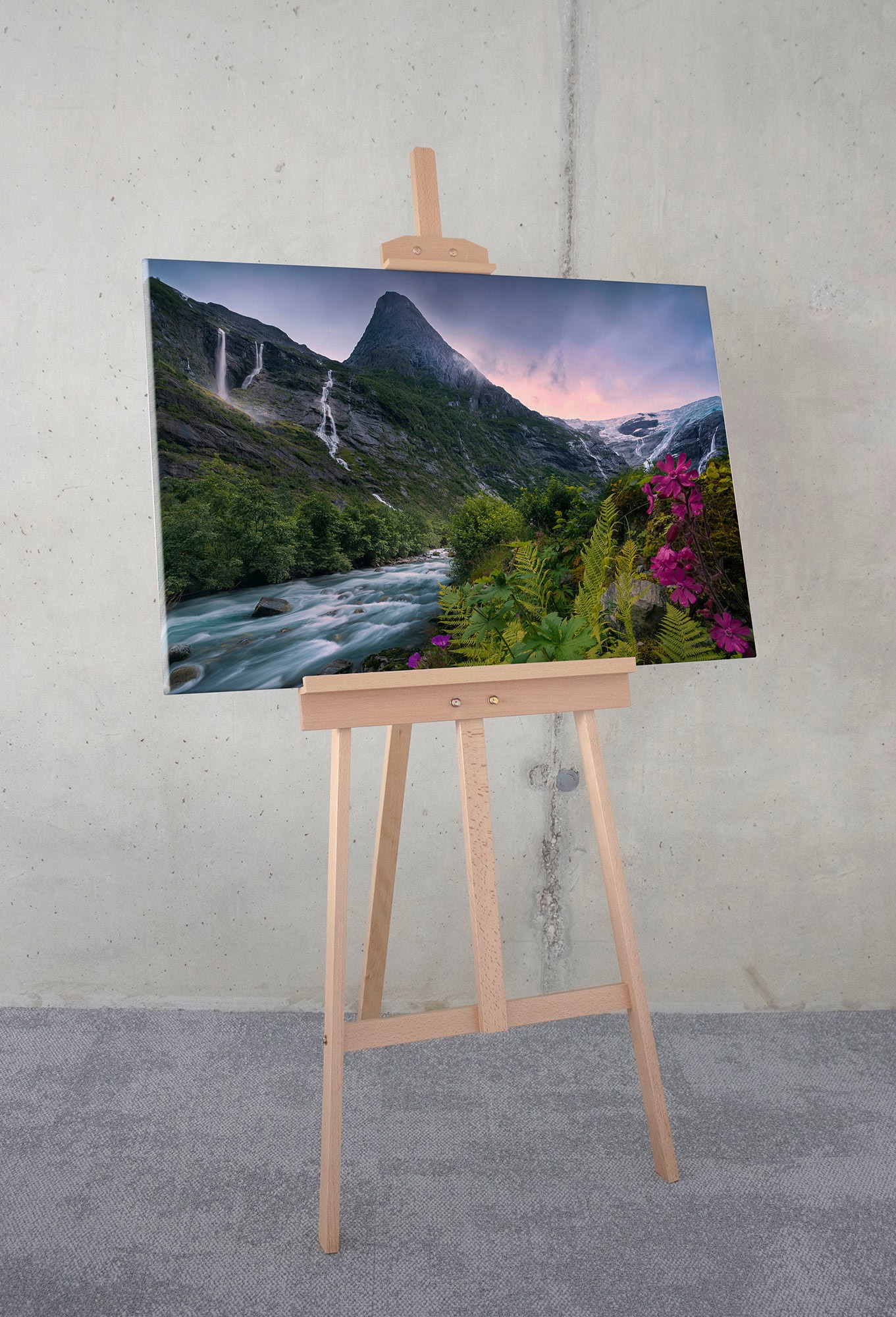 Komar Leinwandbild »Scandinavian Paradise - Grösse 90 x 60 cm«, Baum-Blätter-Natur-Berge-Blumen-Foto-Jahreszeiten-Landschaft-Meer-Strand-Palmen, (Packung, 1 St.), Keilrahmenbild mi Echtholzrahmen