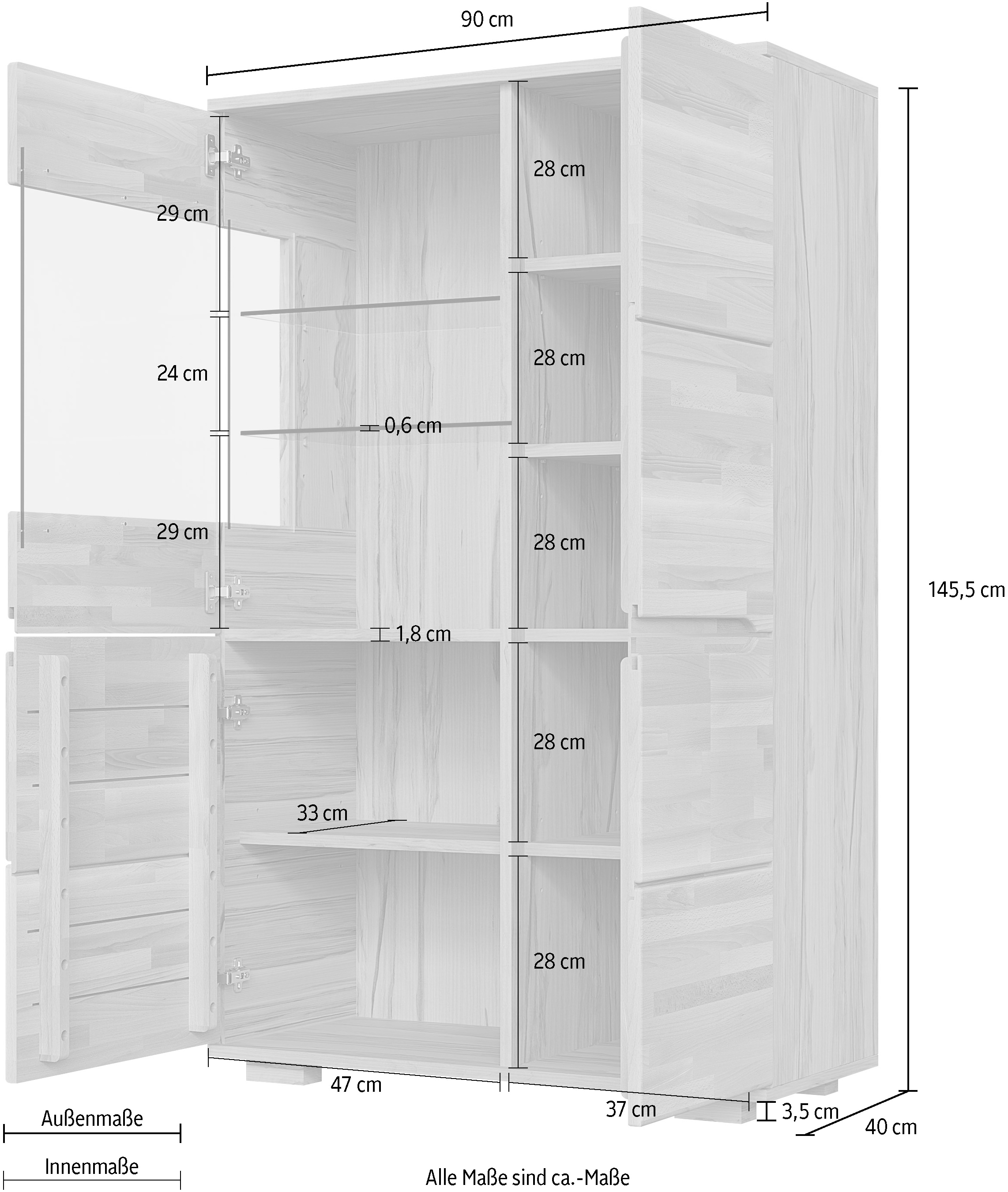 GOODproduct Vitrines »VETRO: Fronten aus Massivholz, Korpus aus Melamin,Griffmulden« Kernbuche B/T/H:90/40/145,5cm,6Variable einlegeboden,10 Fächer,Glastür