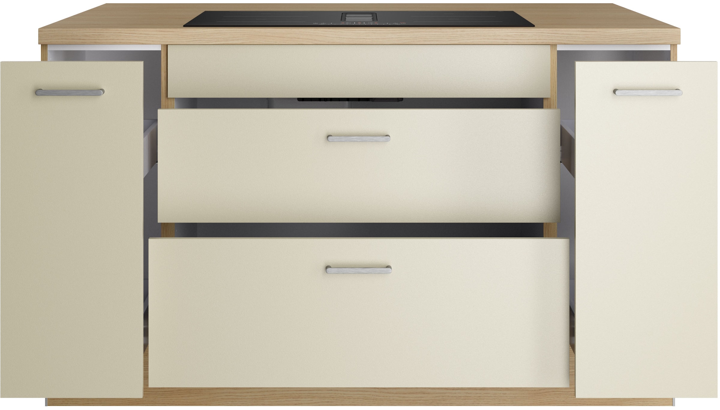 KOCHSTATION Ilot de cuisine »KS-Lucy« Breite 151 cm, Vollauszüge, wahlweise mit Kochfeld mit Muldenlüfter