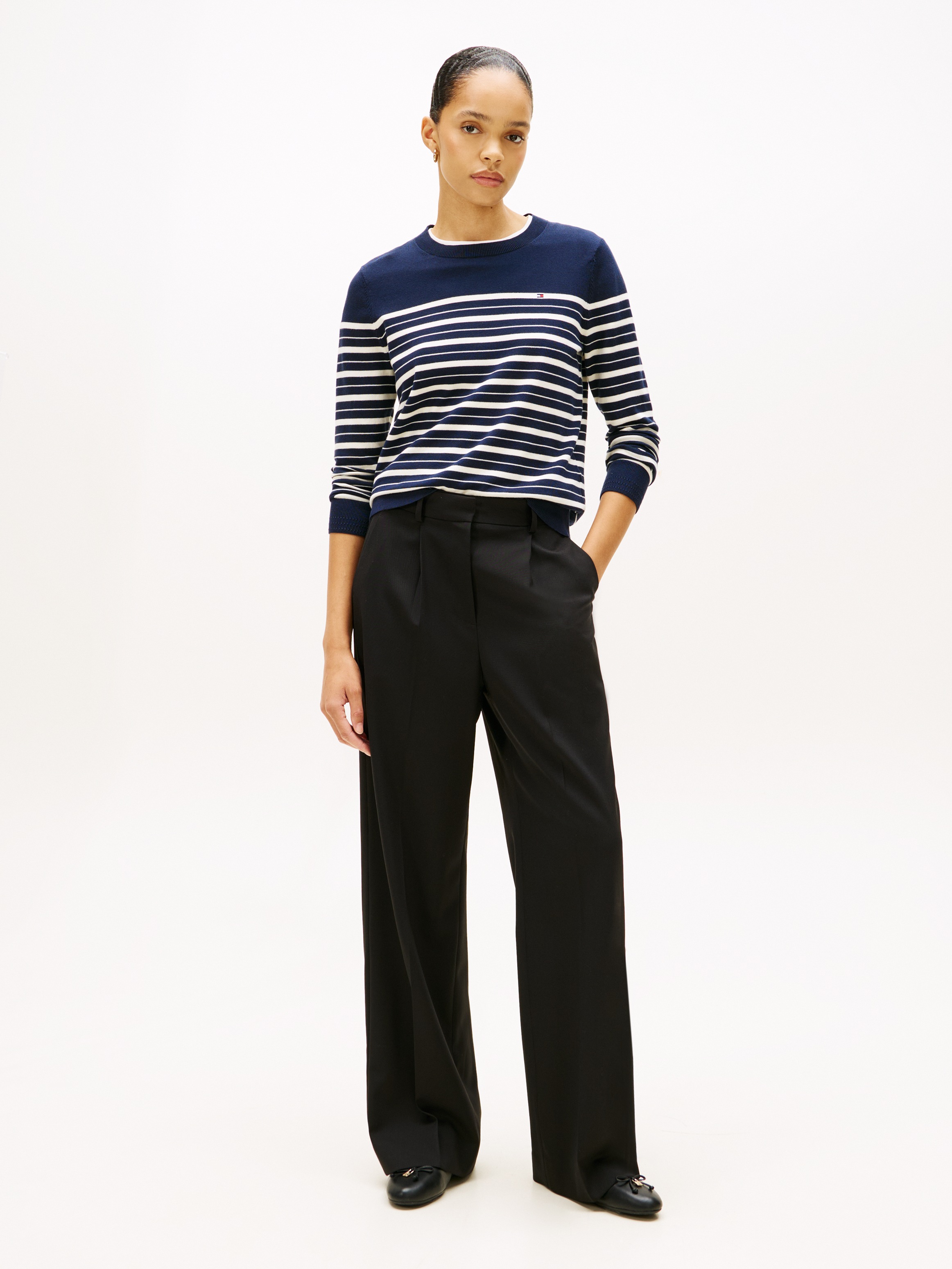 Tommy Hilfiger Rundhalspullover »CO JERSEY STITCH LS C-NK SWT« mit Logostickerei