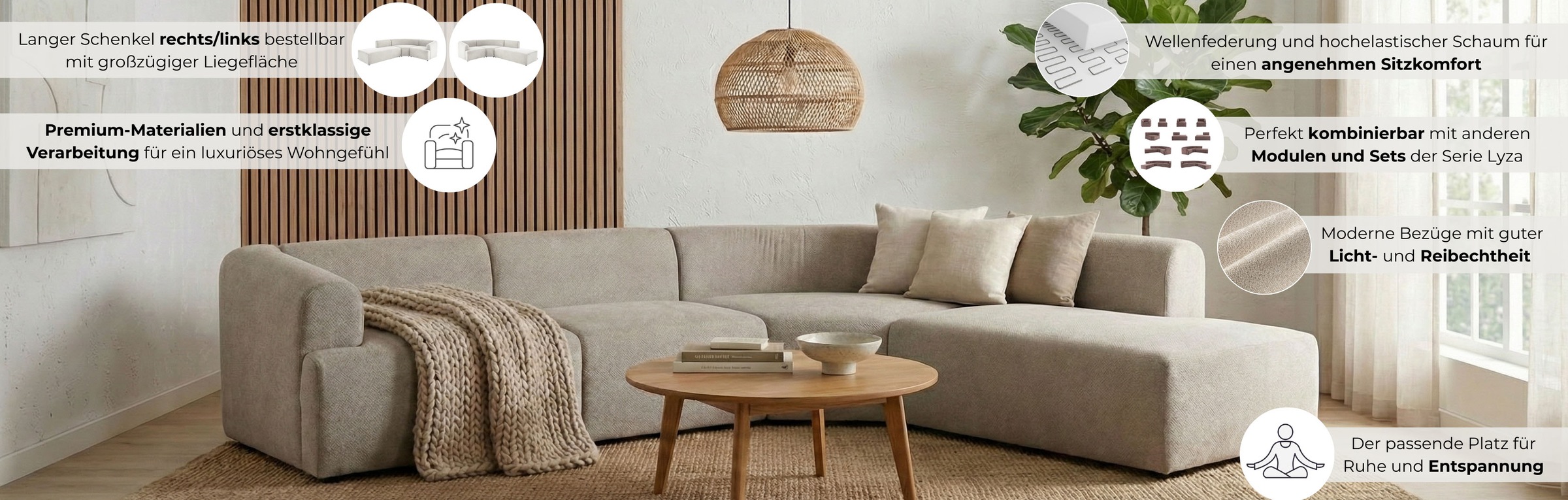 LeGer Home by Lena Gercke Canapé d'angle »LYZA L-Form links/rechts, Modularsofa "XL", Masse B/T/H: 287/267/74 cm« aus 4 Modulen, zusammen oder einzeln stellbar