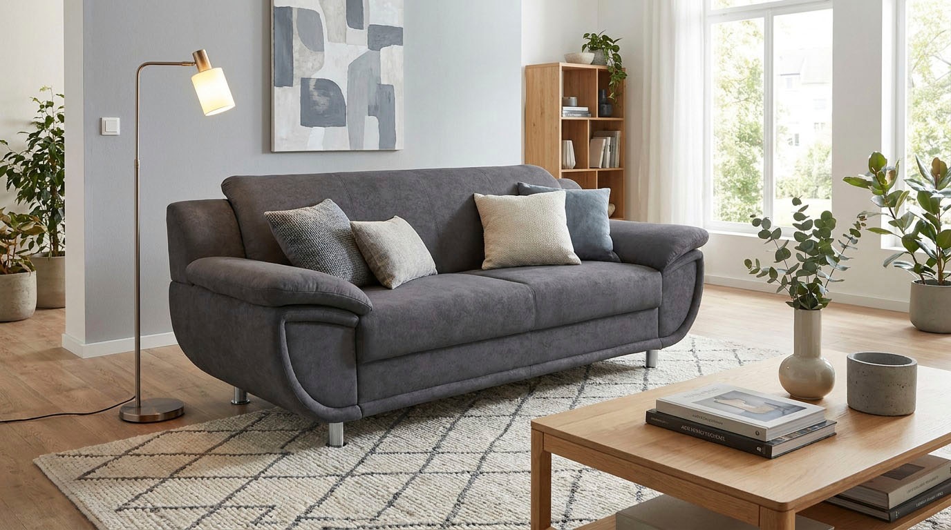 TRENDMANUFAKTUR 2-Sitzer »Rondo, Breite 178 cm, breite Armlehnen, Füsse chromfarben« Couch wahlweise mit Federkern und in verschiedenen Bezügen bestellbar