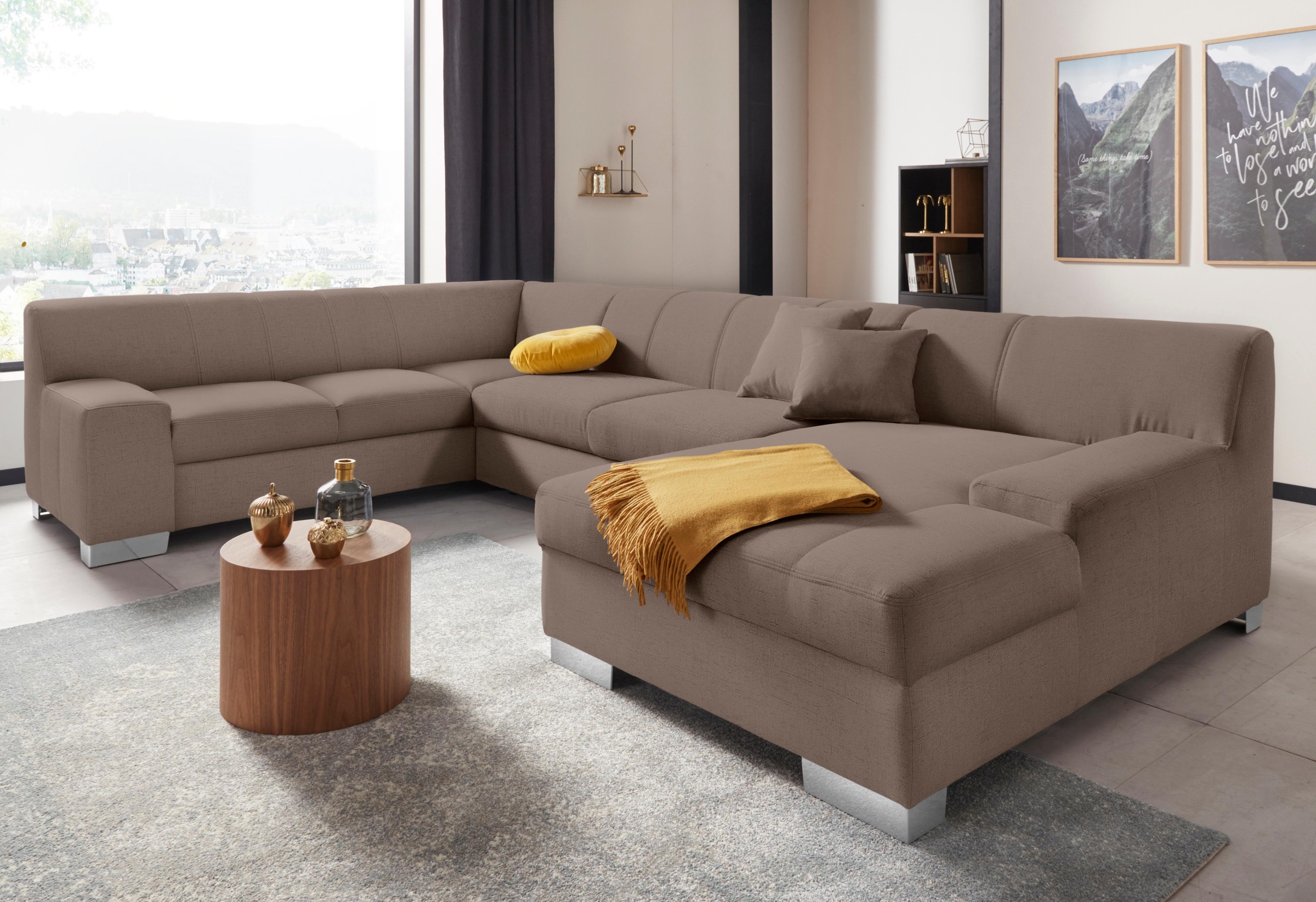Image of DOMO collection Wohnlandschaft "Bero, elegant und zeitlos, flache Armlehnen, Breite 328cm, U-Form" fester Sitzkomfort, wahlweise mit Bettfunktion