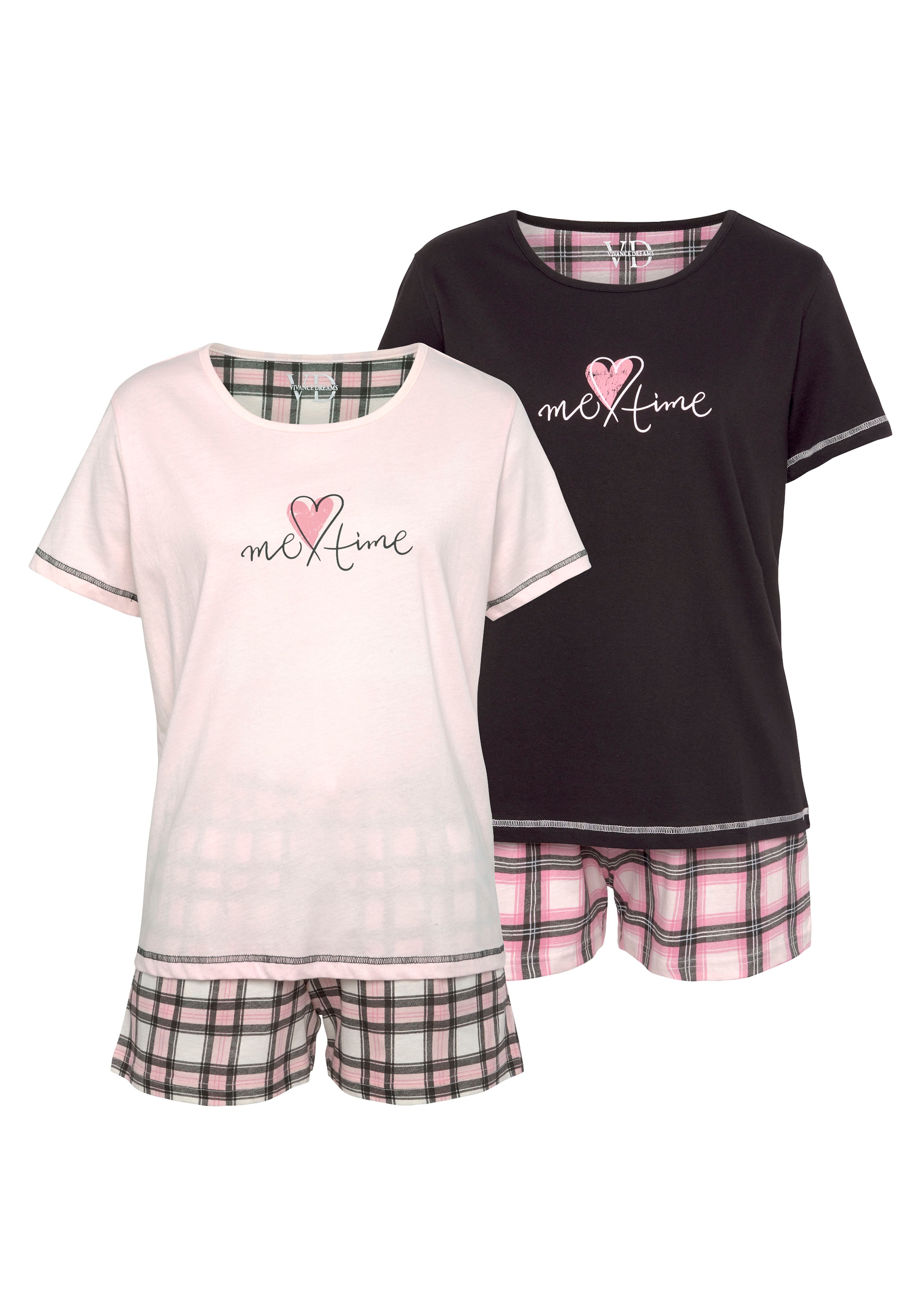 Vivance Dreams Shorty, (Packung, 4 tlg., 2 Stück), im Doppelpack mit Karomuster
