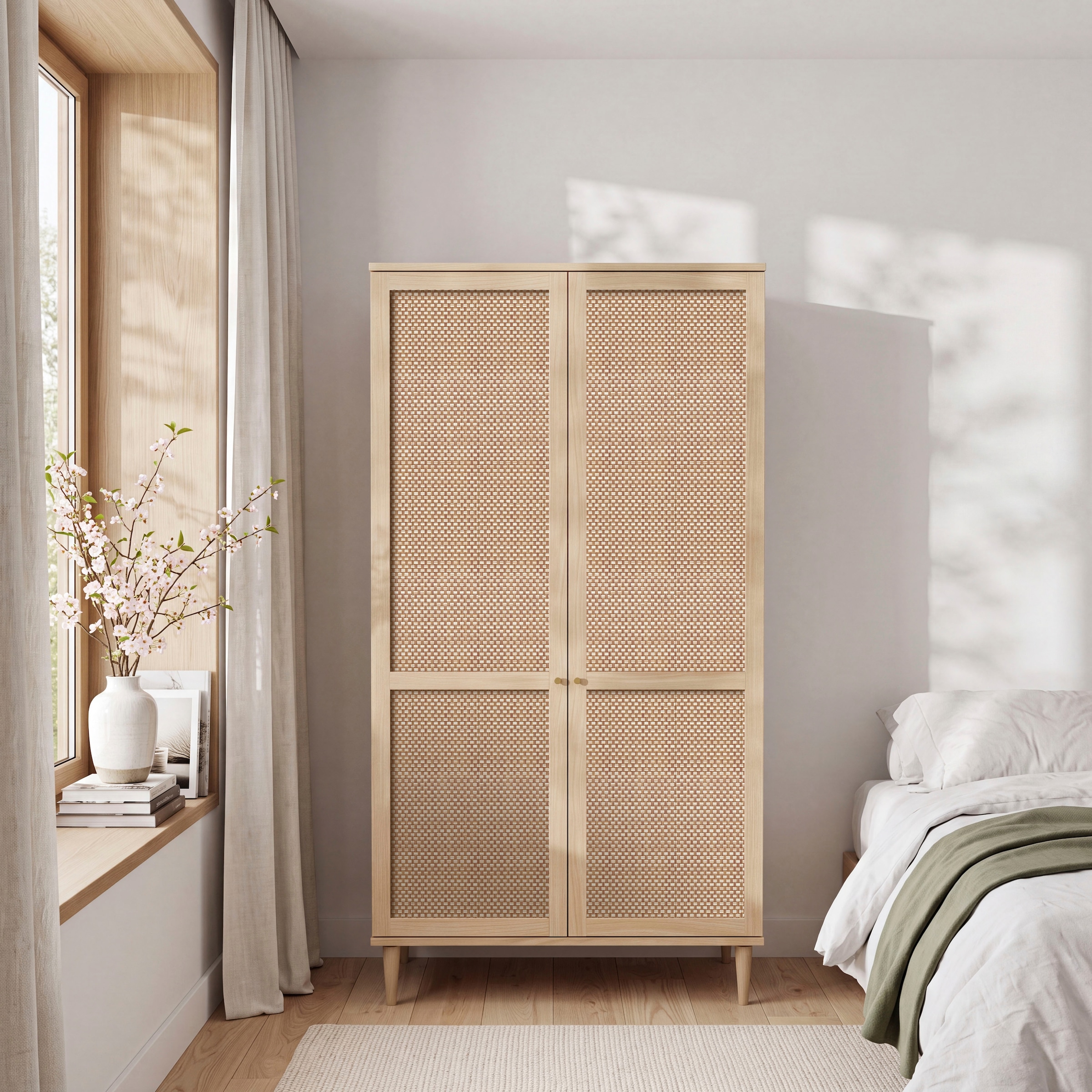 GOODproduct Kleiderschrank »ELLIAN mit Wiener Geflechtoptik, Rattan, Boho Stil, Vintage« Holzfüsse, Metallgriffe, Made in EU, viel Stauraum, FSC® zertifiziert