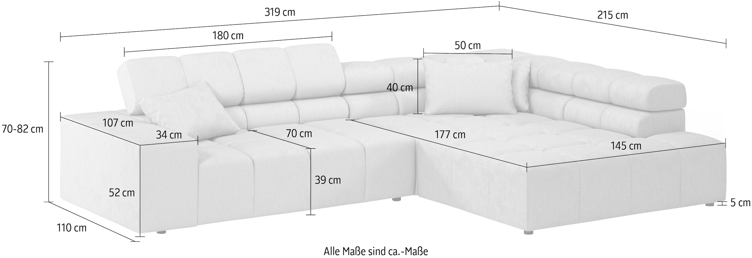 Home affaire Canapé d'angle »Ancona, Ecksofa,  incl. Kopfteilverstellung, Breite 319 cm, L-Form« réglage motorisé de la profondeur d’assise en option, aussi en velours côtelé + Easy Care