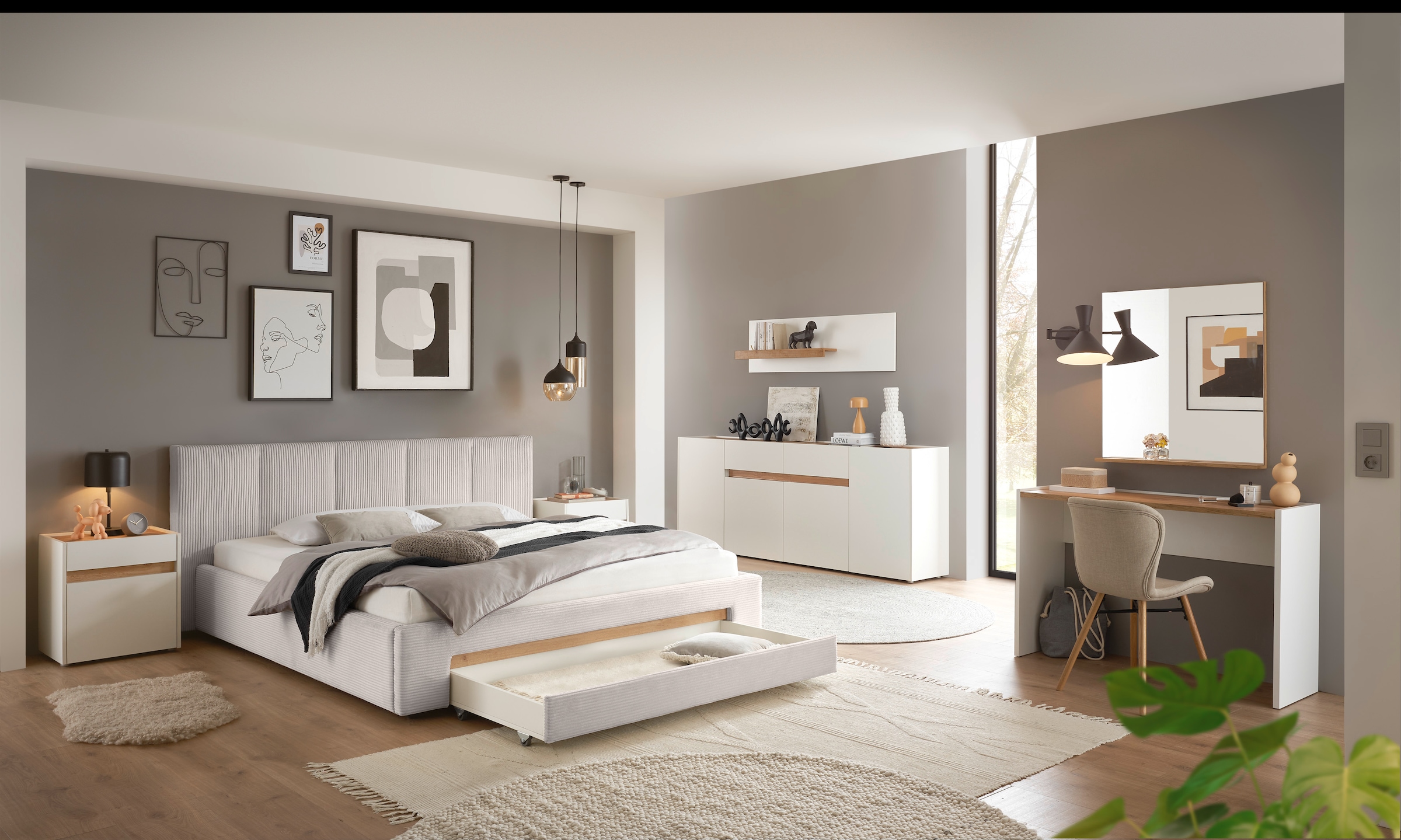 INOSIGN Polsterbett »CiTY/GiRON, Bettgestell mit Bettkasten, gepolstertes Stauraumbett«, mit Hundebett oder Stauraumschublade, Bezug Cord-oder Leinenoptik