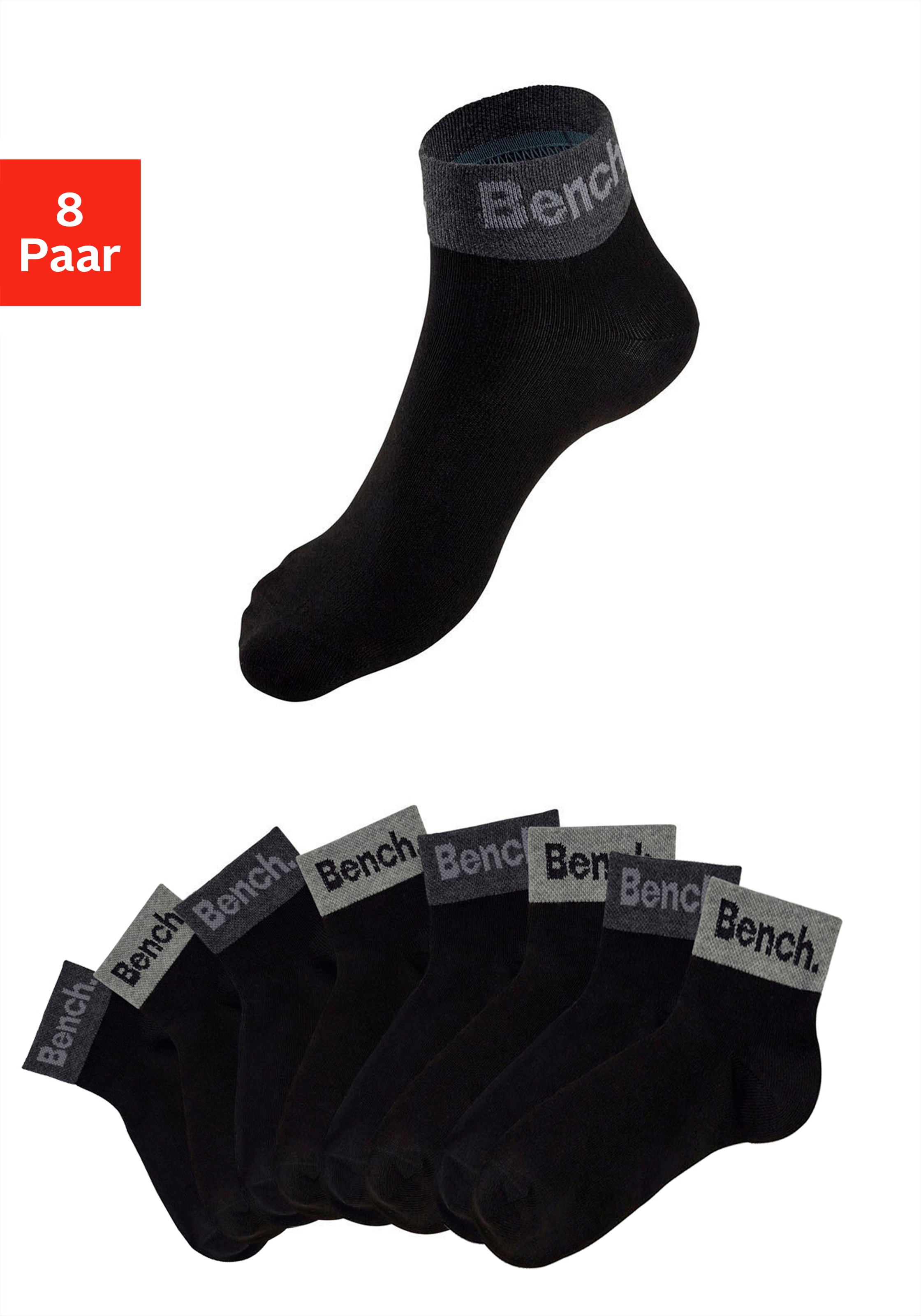 Image of Bench. Kurzsocken Packung, 8 Paar tlg. mit eingestricktem Schriftzug am Bündchen