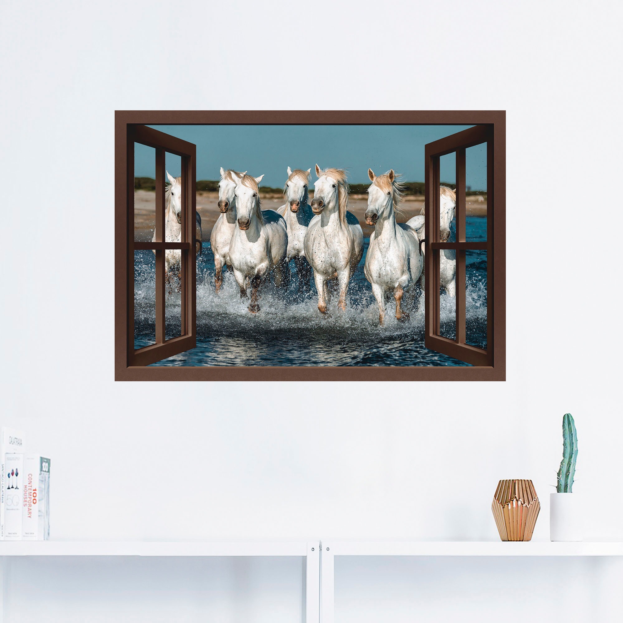 Artland Wandfolie »Fensterblick Pferde am Strand«, Haustiere, (1 St.), selbstklebend