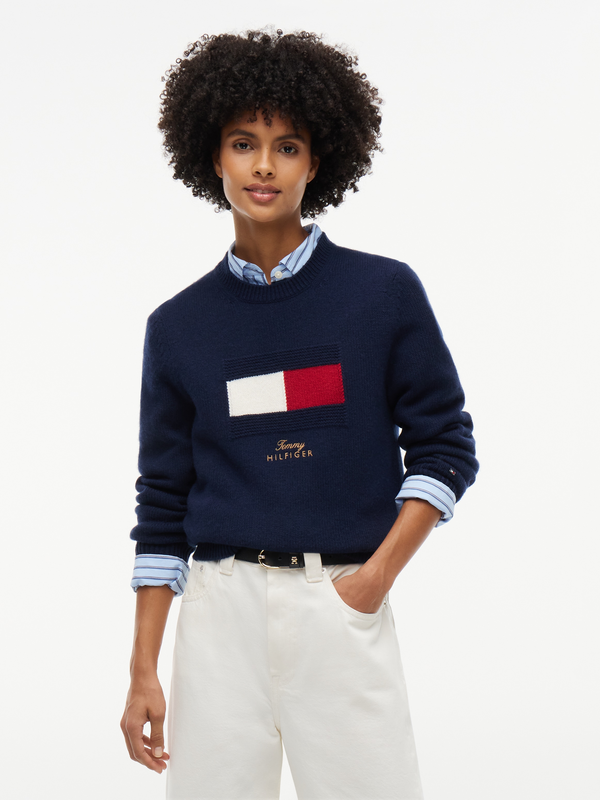 Image of Tommy Hilfiger Strickpullover "GIFTING BRANDED FLAG C-NK SWT" Wolle mit Kaschmir, Logo Flag